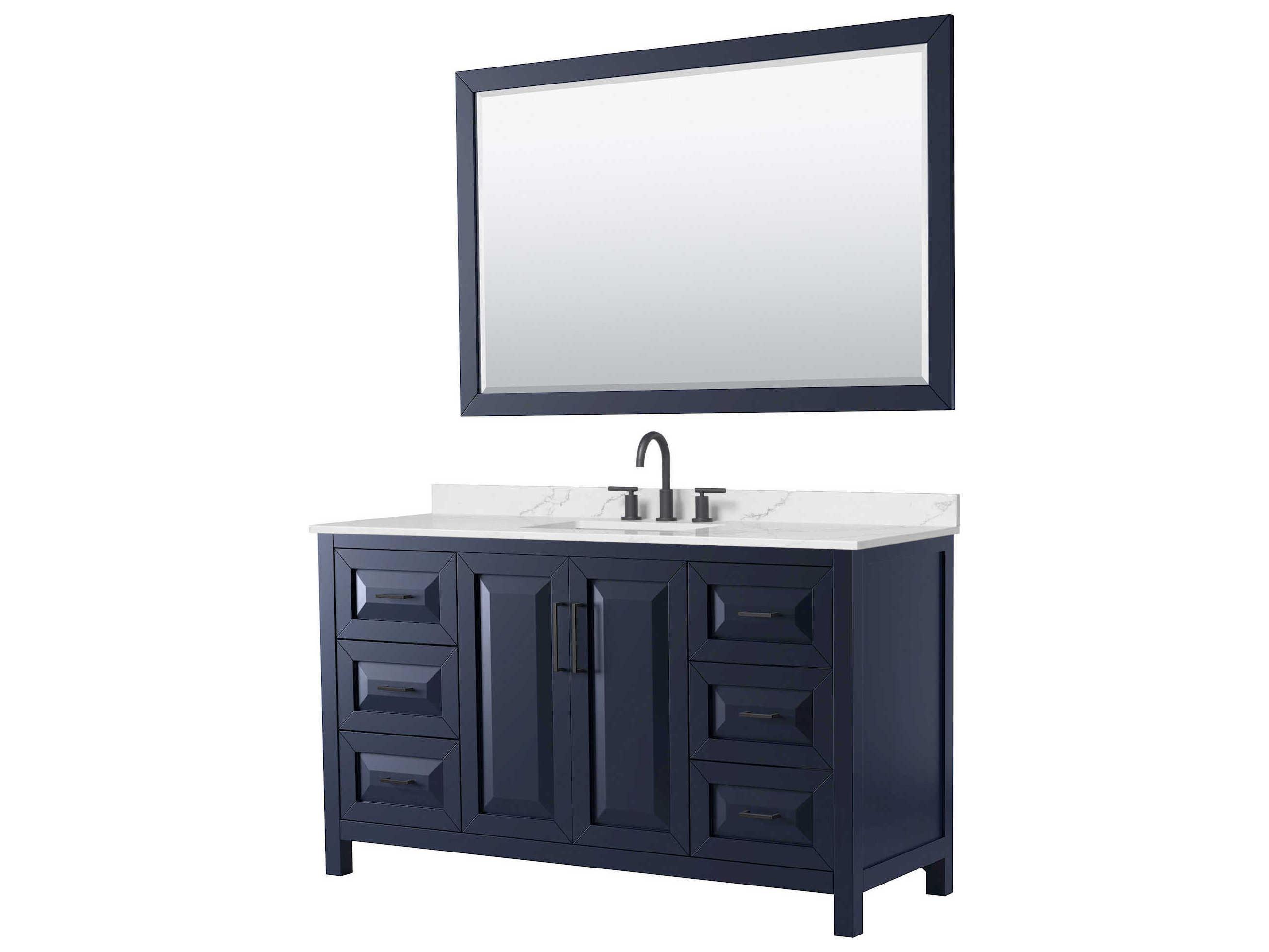 Wyndham Collection Daria 60" Dark Blue Vanity with 58" Mirror