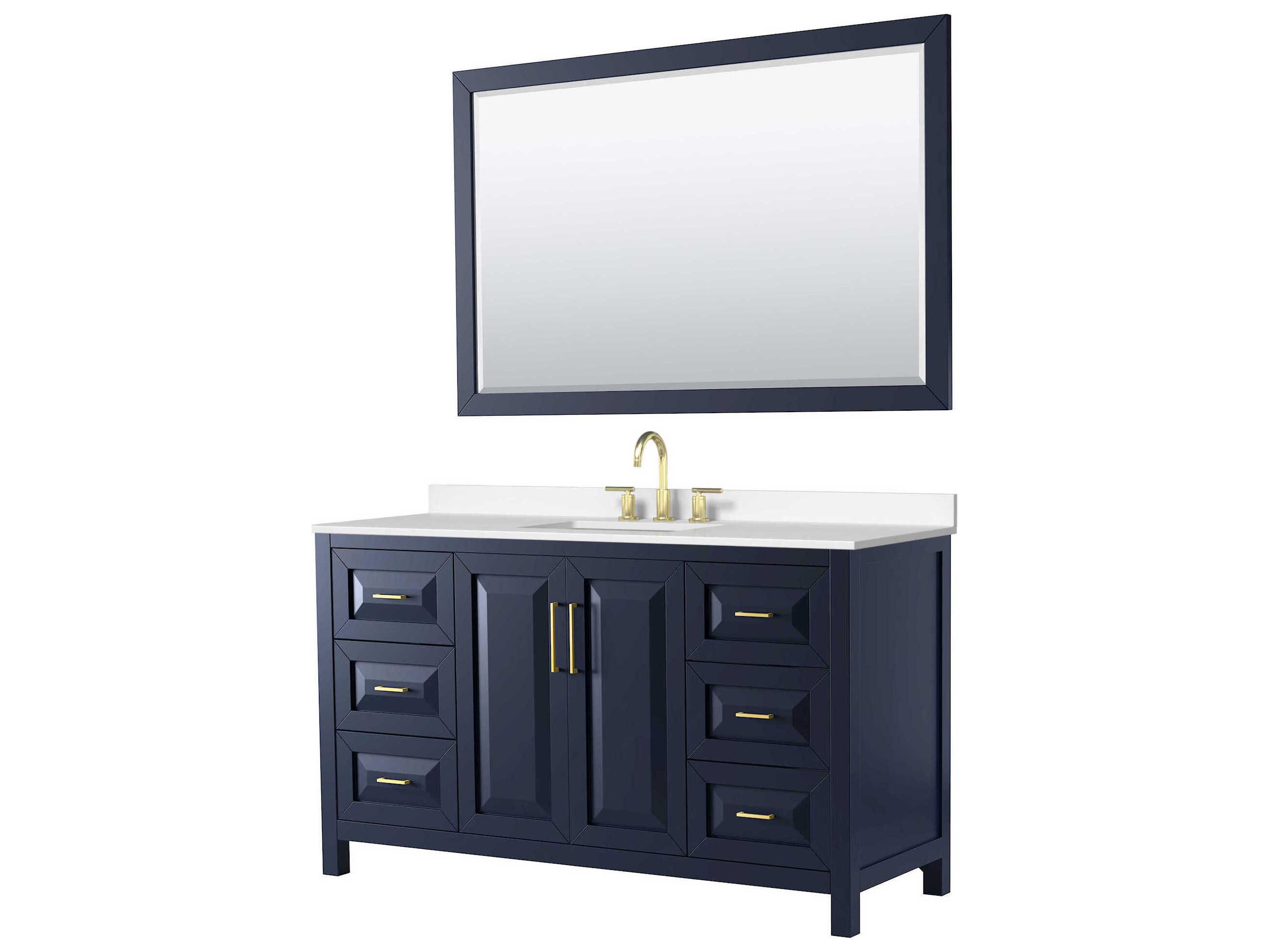 Wyndham Collection Daria 60" Dark Blue Vanity with 58" Mirror