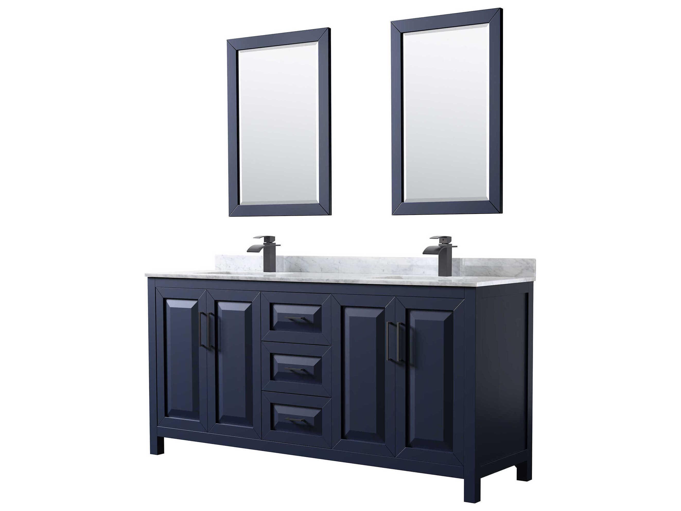 Wyndham Collection Daria 72" Dark Blue Vanity with 24" Mirror