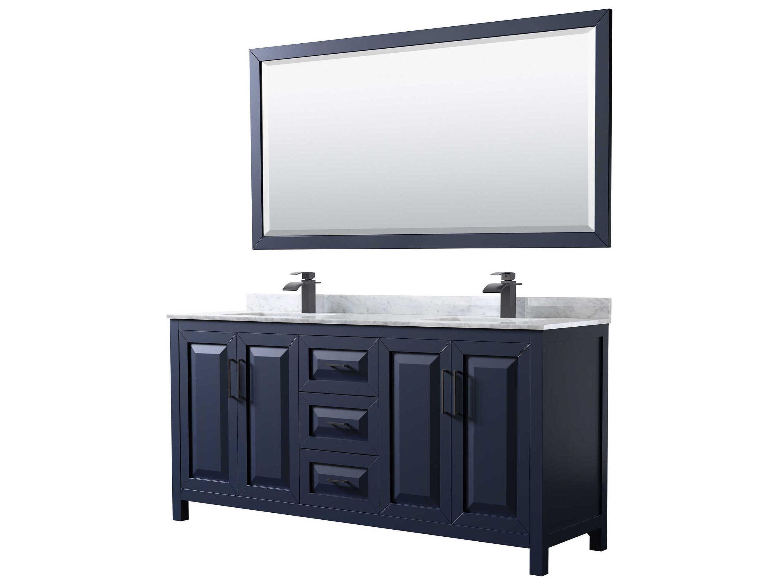 Wyndham Collection Daria 72" Dark Blue Vanity with 70" Mirror