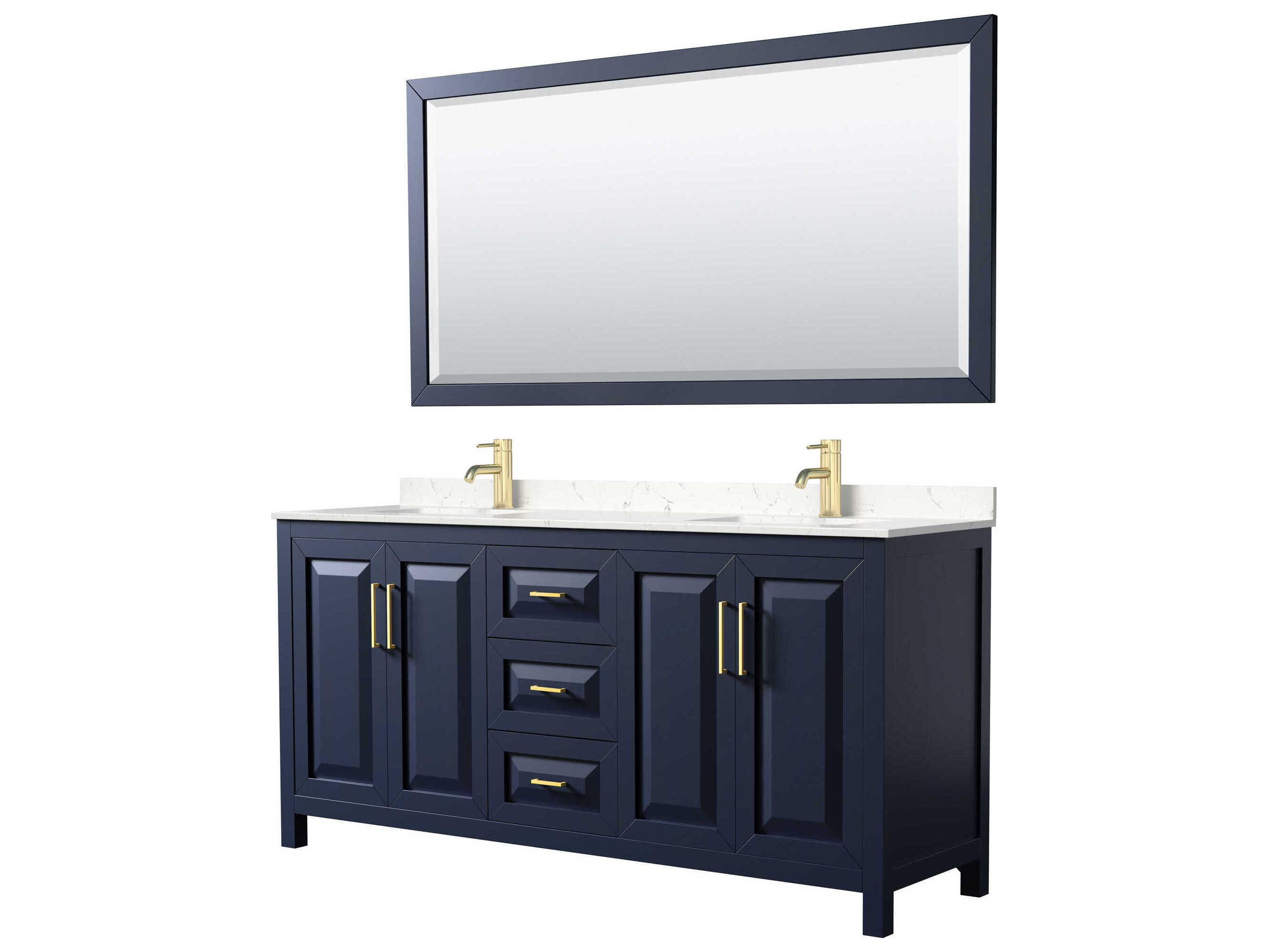 Wyndham Collection Daria 72" Dark Blue Vanity with 70" Mirror