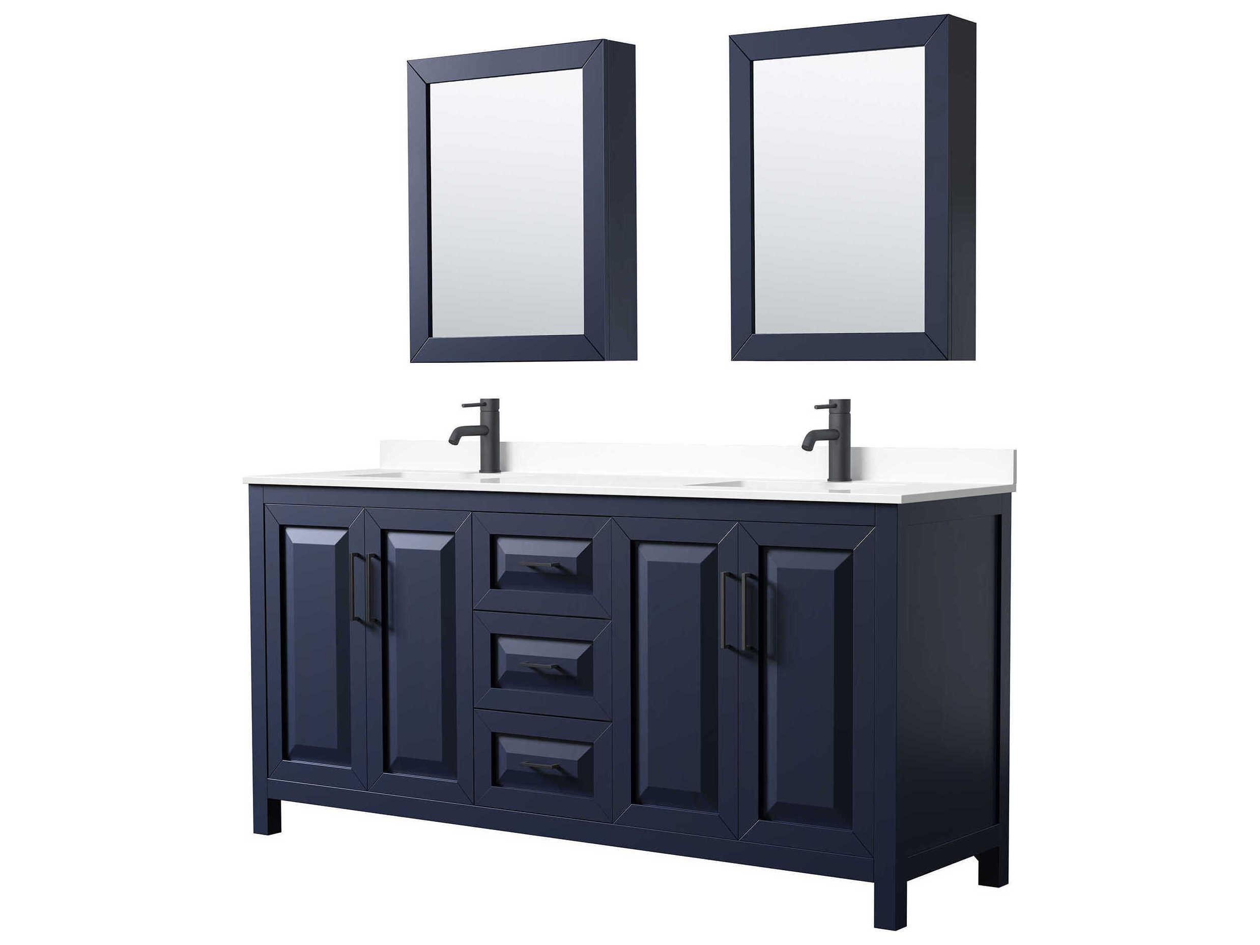 Wyndham Collection Daria 72" Dark Blue Vanity with Medicine Cabinet