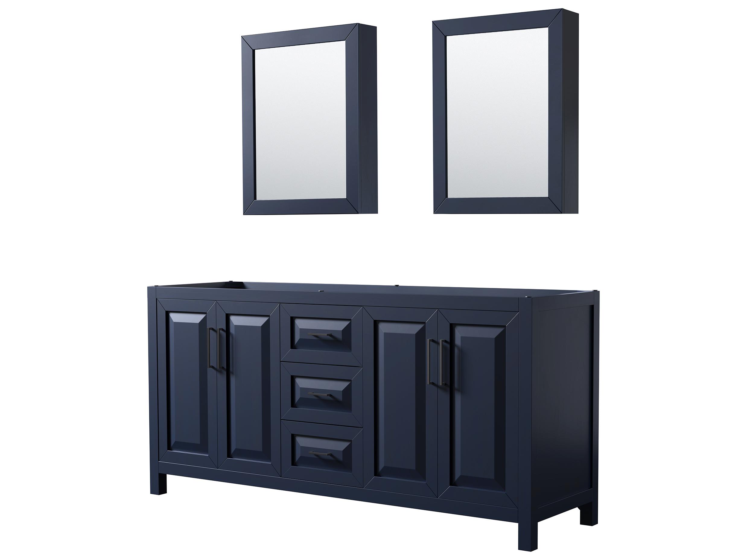 Wyndham Collection Daria 71" Dark Blue Vanity with Medicine Cabinet