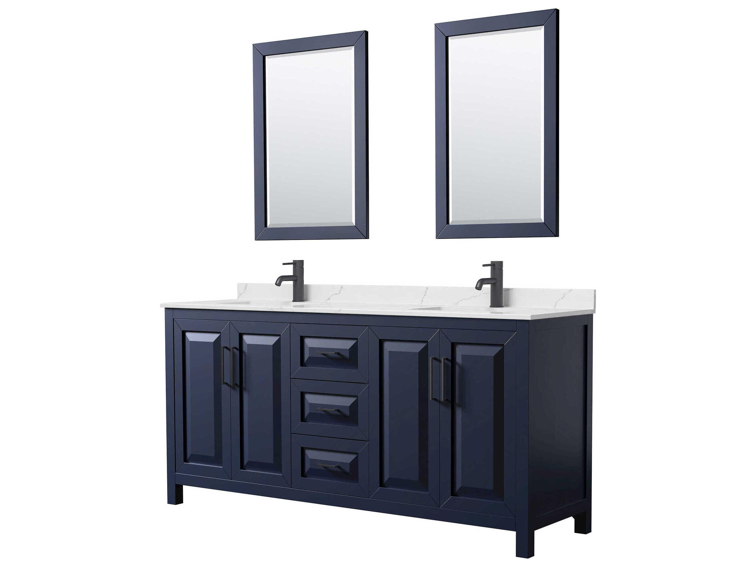 Wyndham Collection Daria 72" Dark Blue Vanity with 24" Mirror