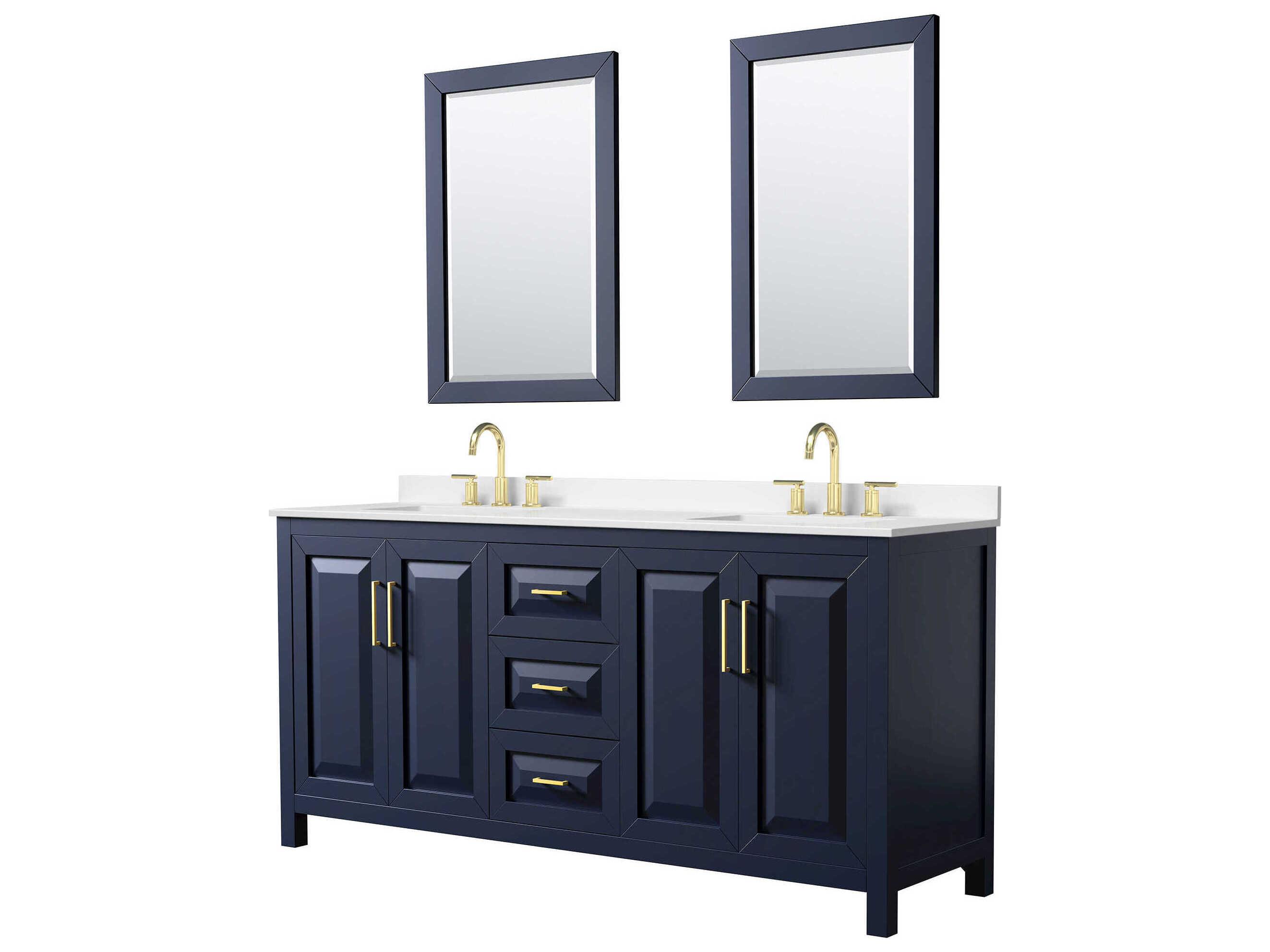 Wyndham Collection Daria 72" Dark Blue Vanity with 24" Mirror