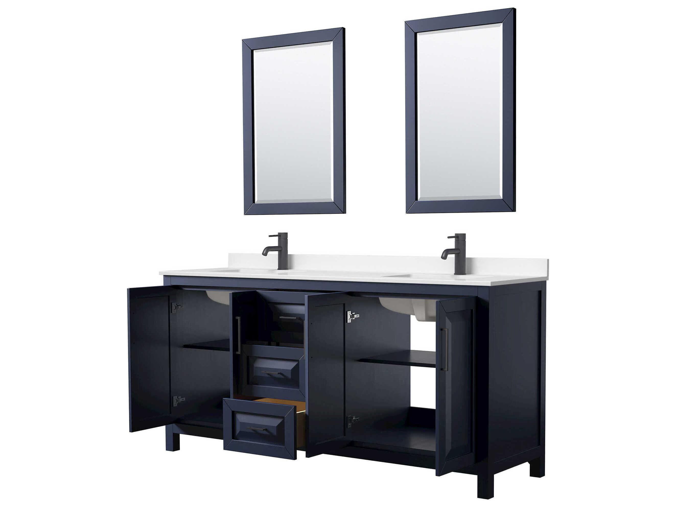 Wyndham Collection Daria 72" Dark Blue Vanity with 24" Mirror