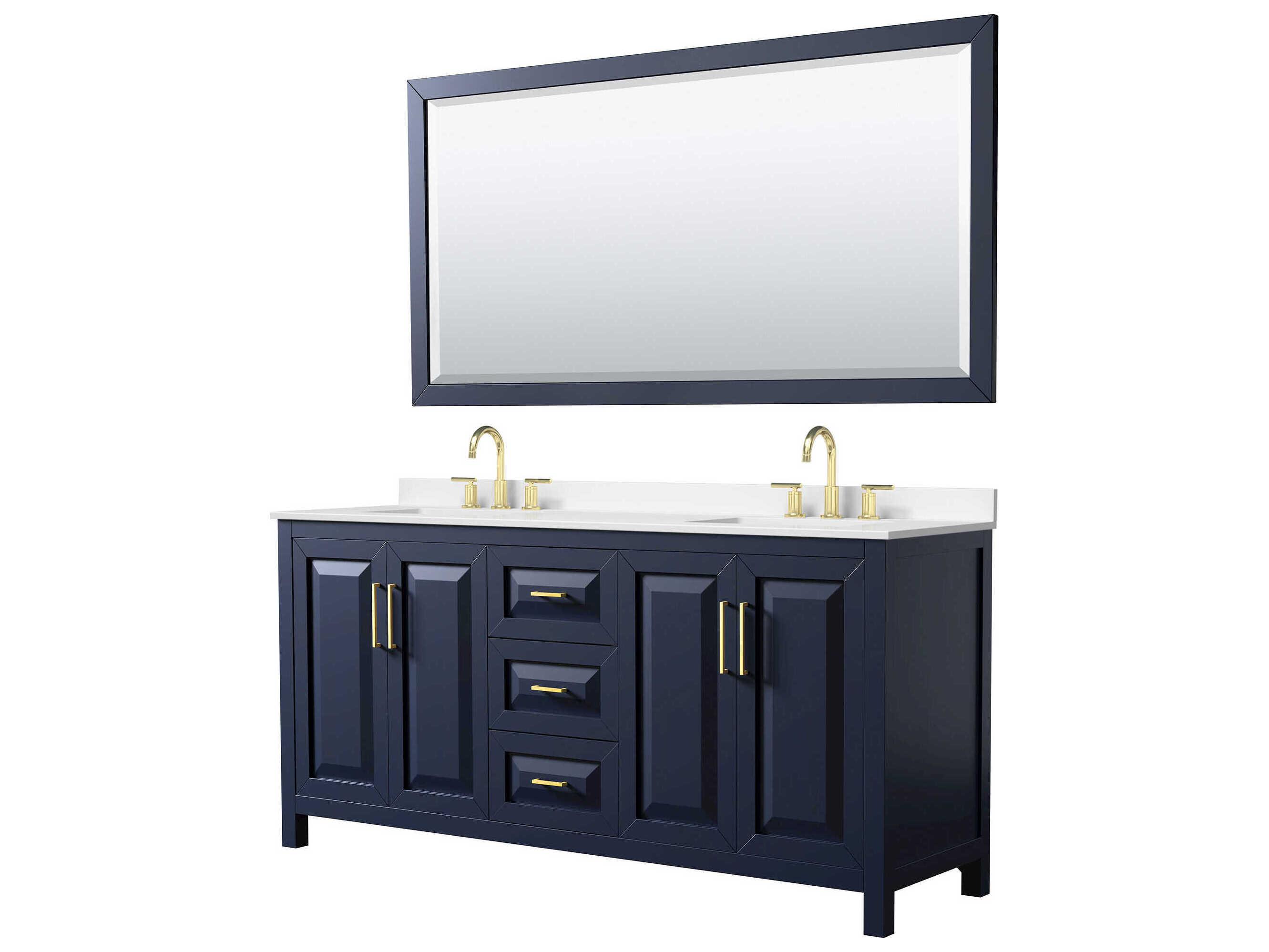 Wyndham Collection Daria 72" Dark Blue Vanity with 70" Mirror