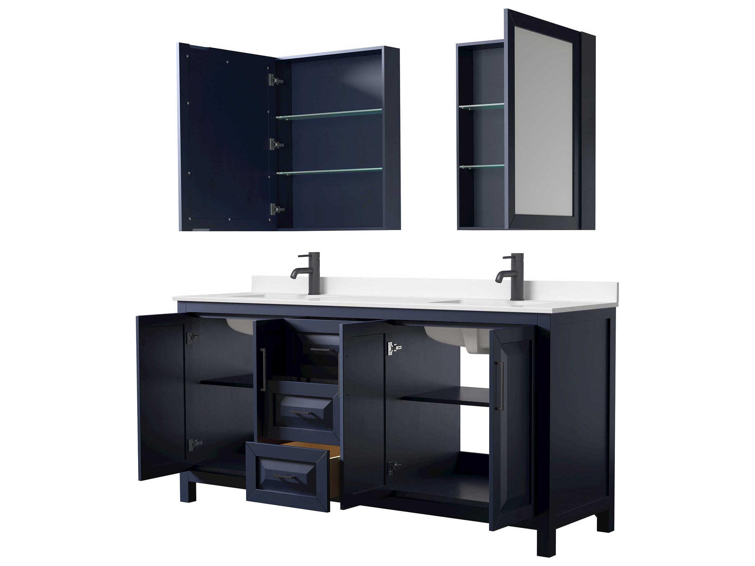 Wyndham Collection Daria 72" Dark Blue Vanity with Medicine Cabinet
