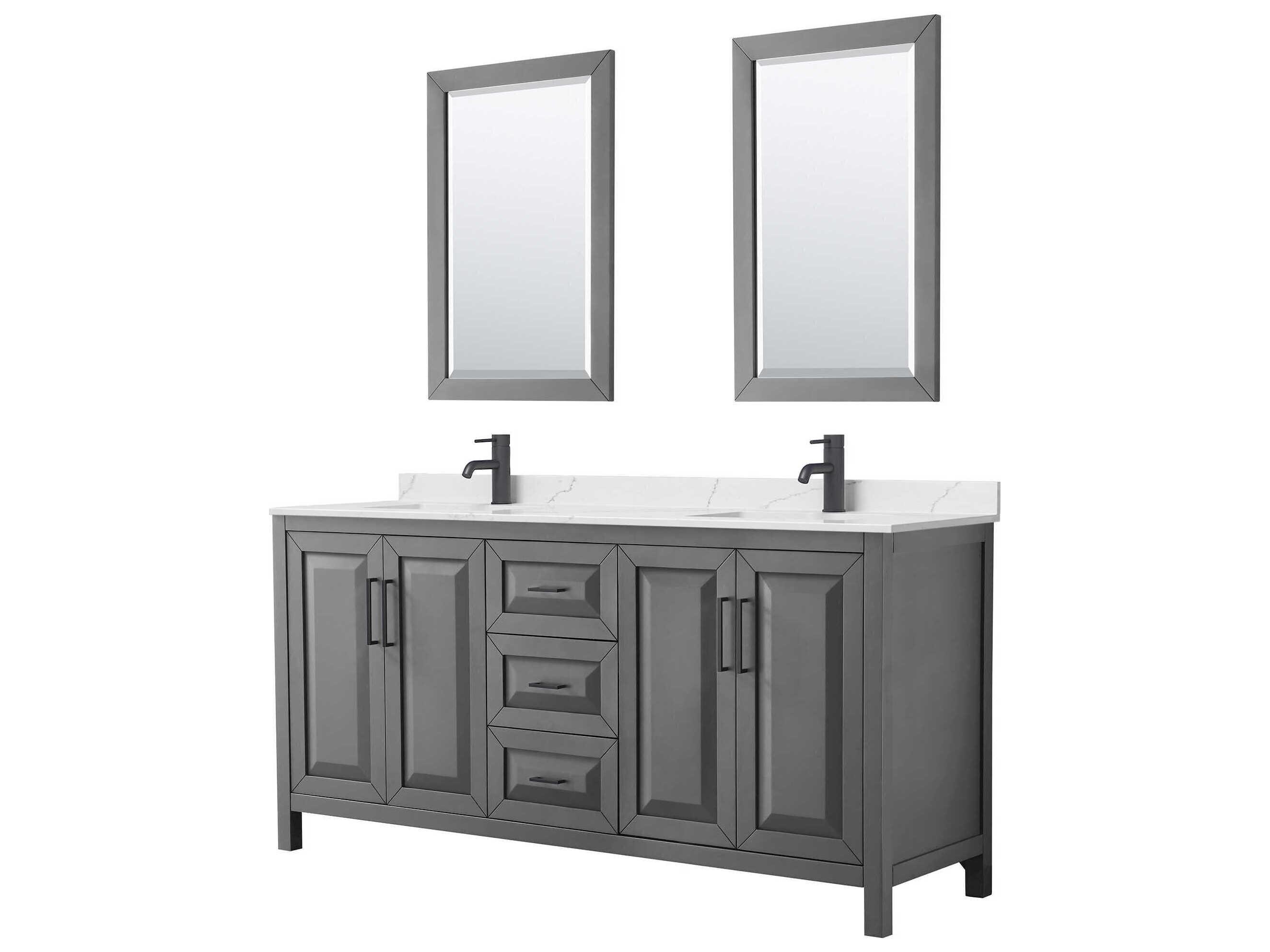 Wyndham Collection Daria 72" Dark Gray Vanity with 24" Mirror