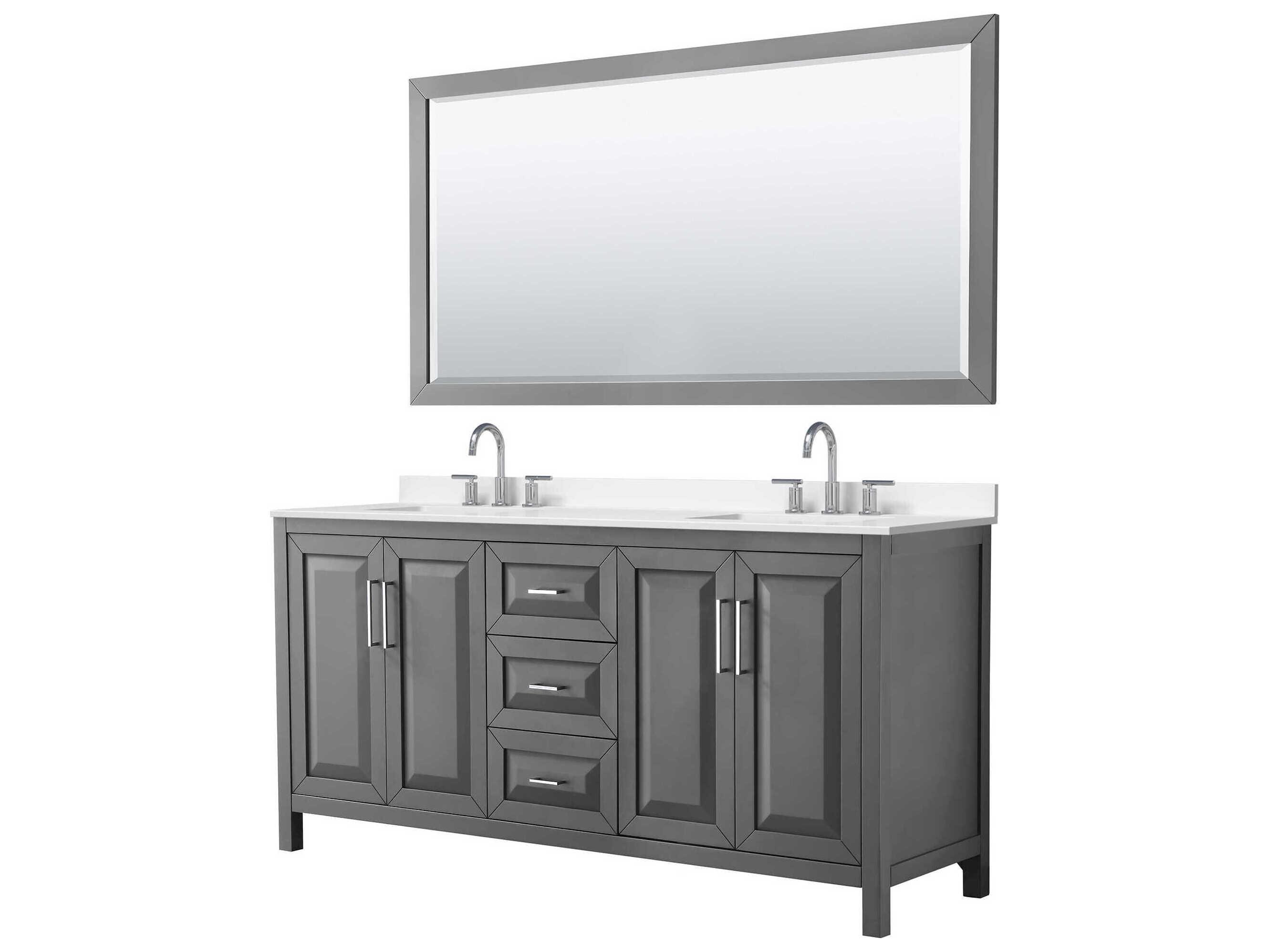 Wyndham Collection Daria 72" Dark Gray Vanity with 70" Mirror