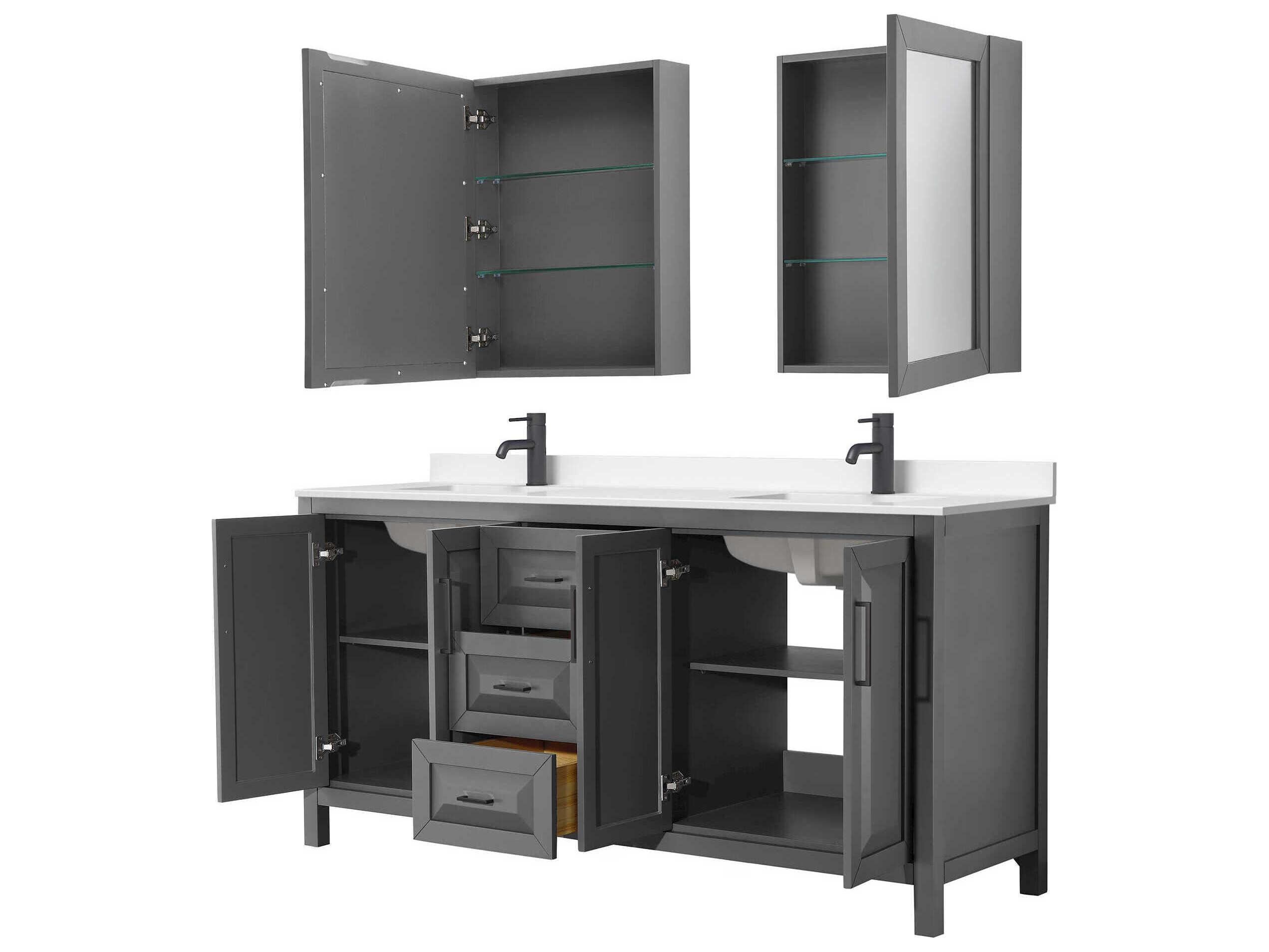 Wyndham Collection Daria 72" Dark Gray Vanity with Medicine Cabinet