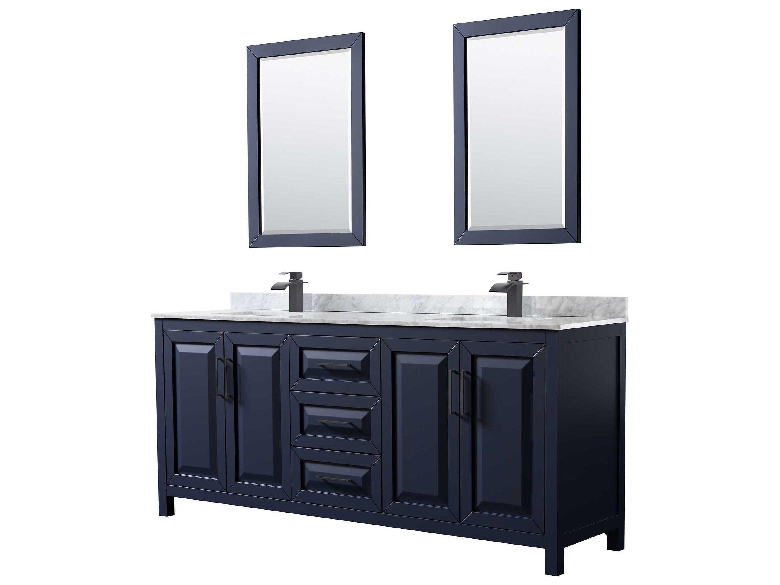 Wyndham Collection Daria 80" Dark Blue Vanity with 24" Mirror