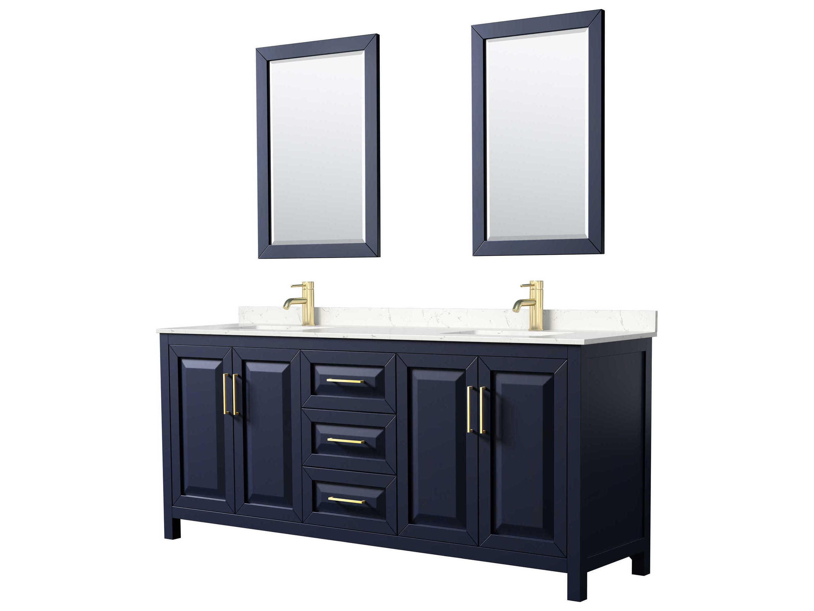 Wyndham Collection Daria 80" Dark Blue Vanity with 24" Mirror