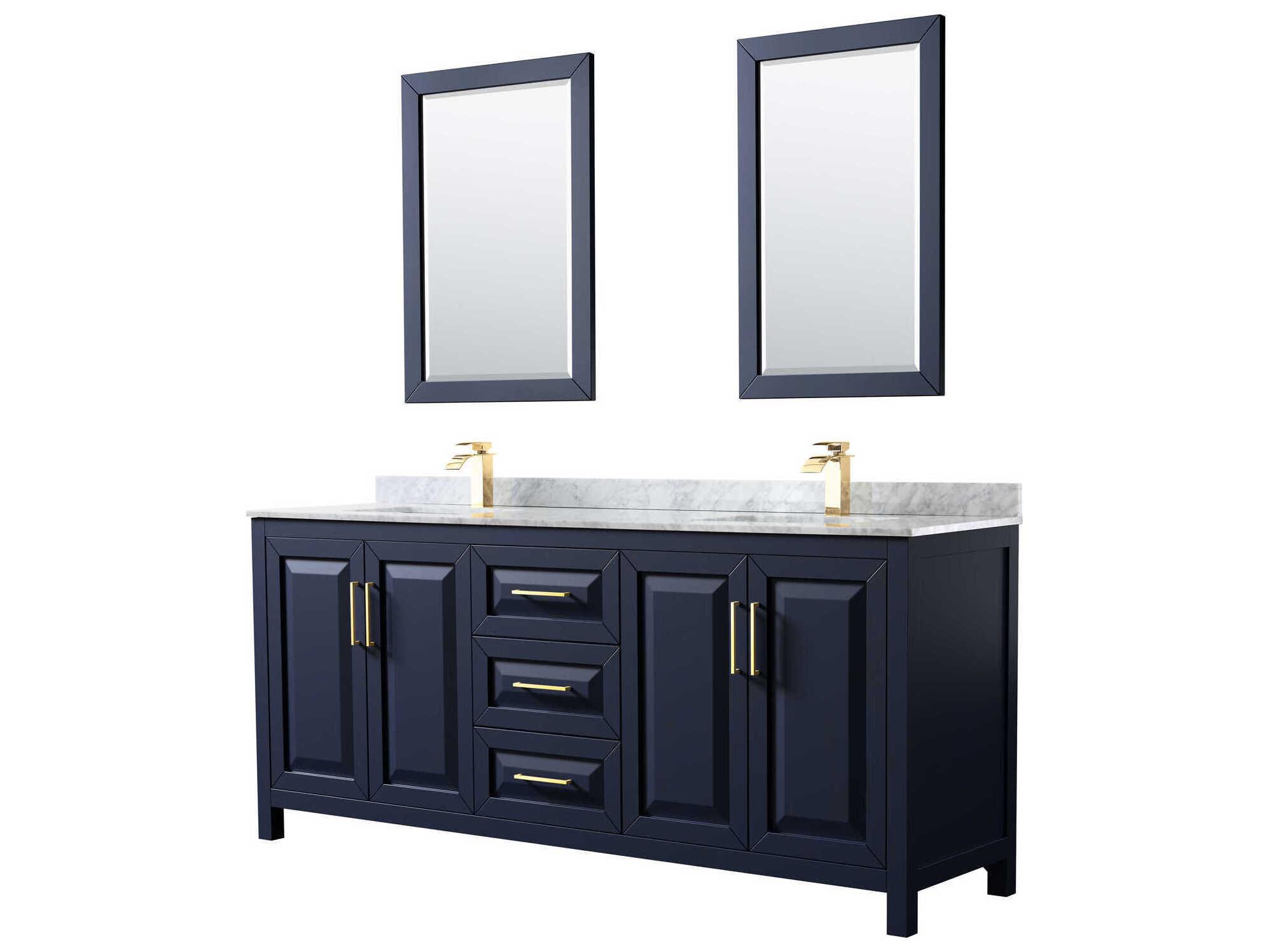 Wyndham Collection Daria 80" Dark Blue Vanity with 24" Mirror