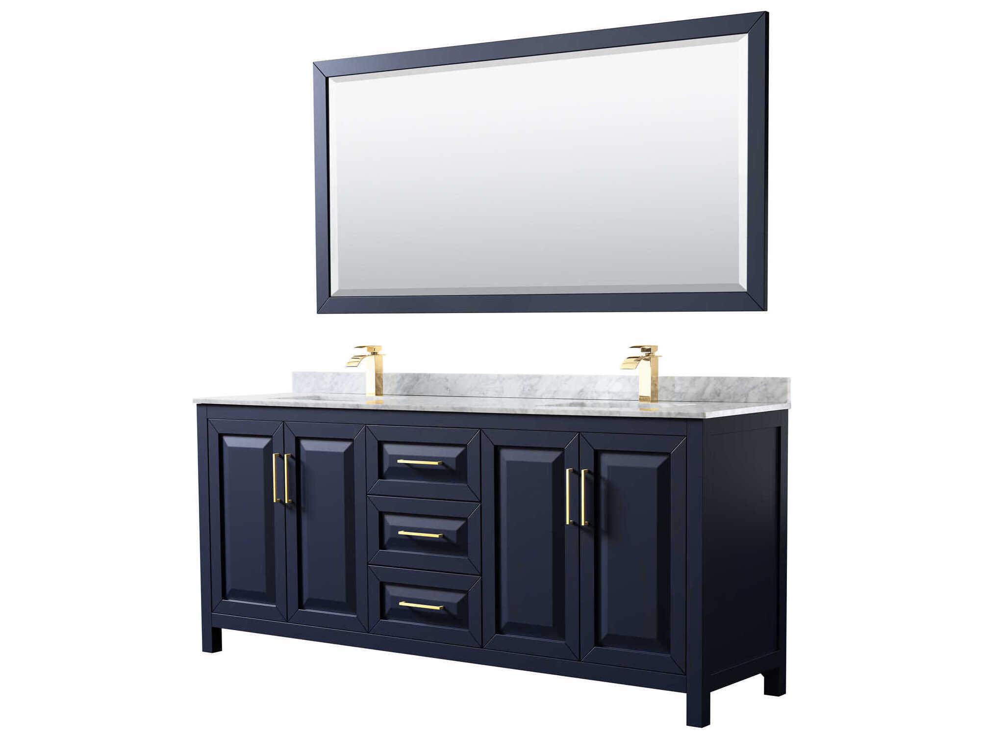 Wyndham Collection Daria 80" Dark Blue Vanity with 70" Mirror