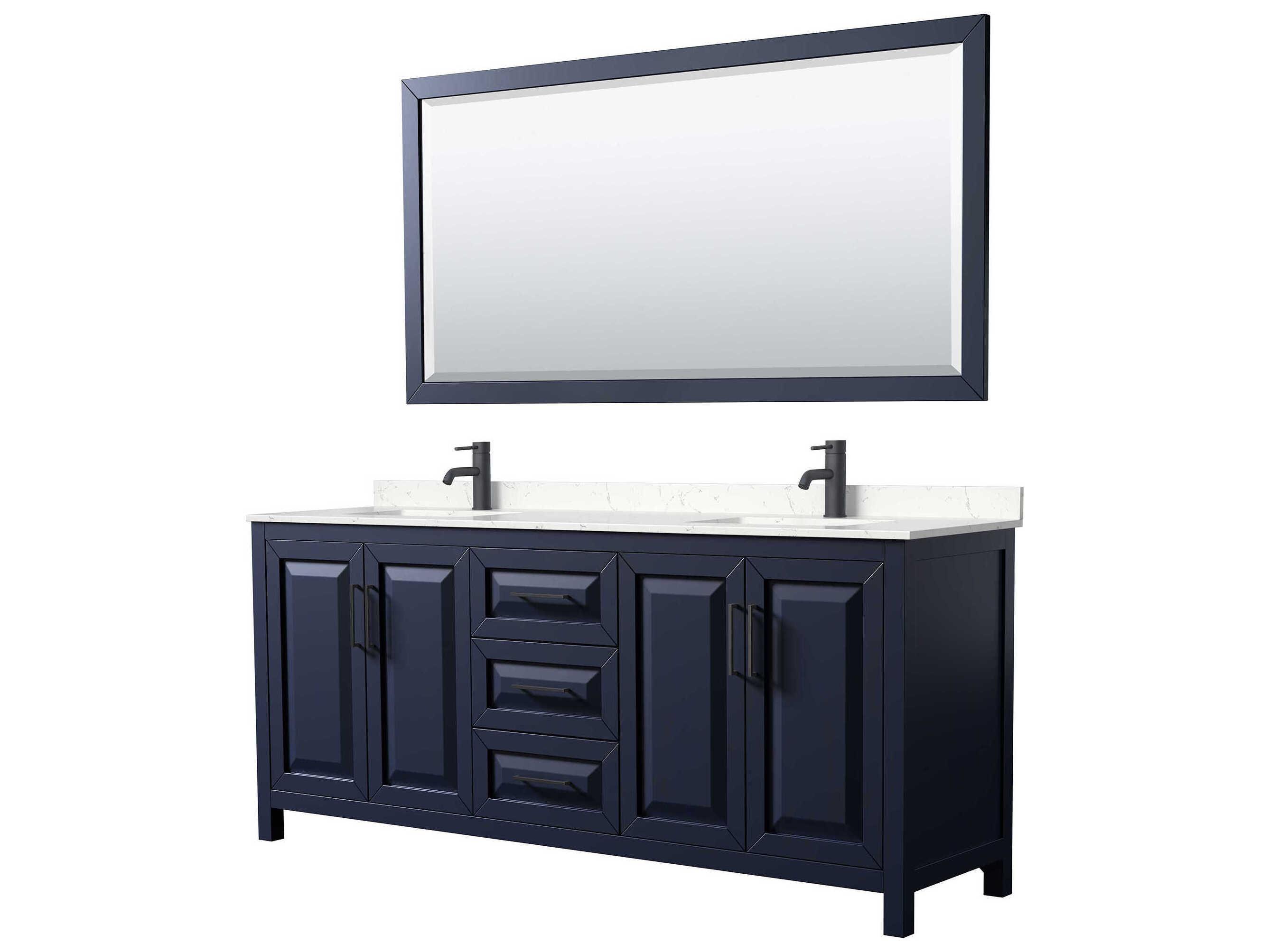 Wyndham Collection Daria 80" Dark Blue Vanity with 70" Mirror
