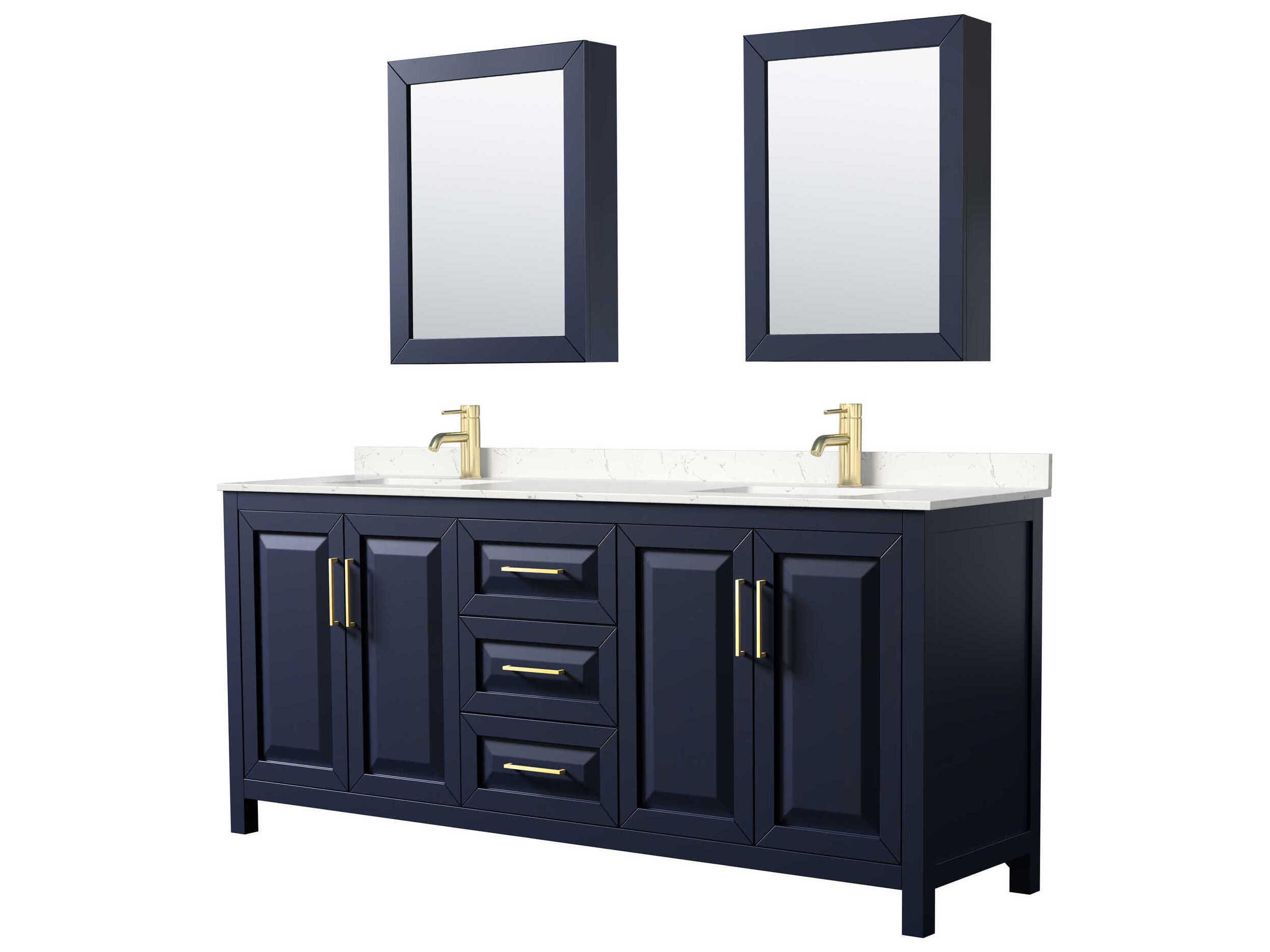 Wyndham Collection Daria 80" Dark Blue Vanity with Medicine Cabinet