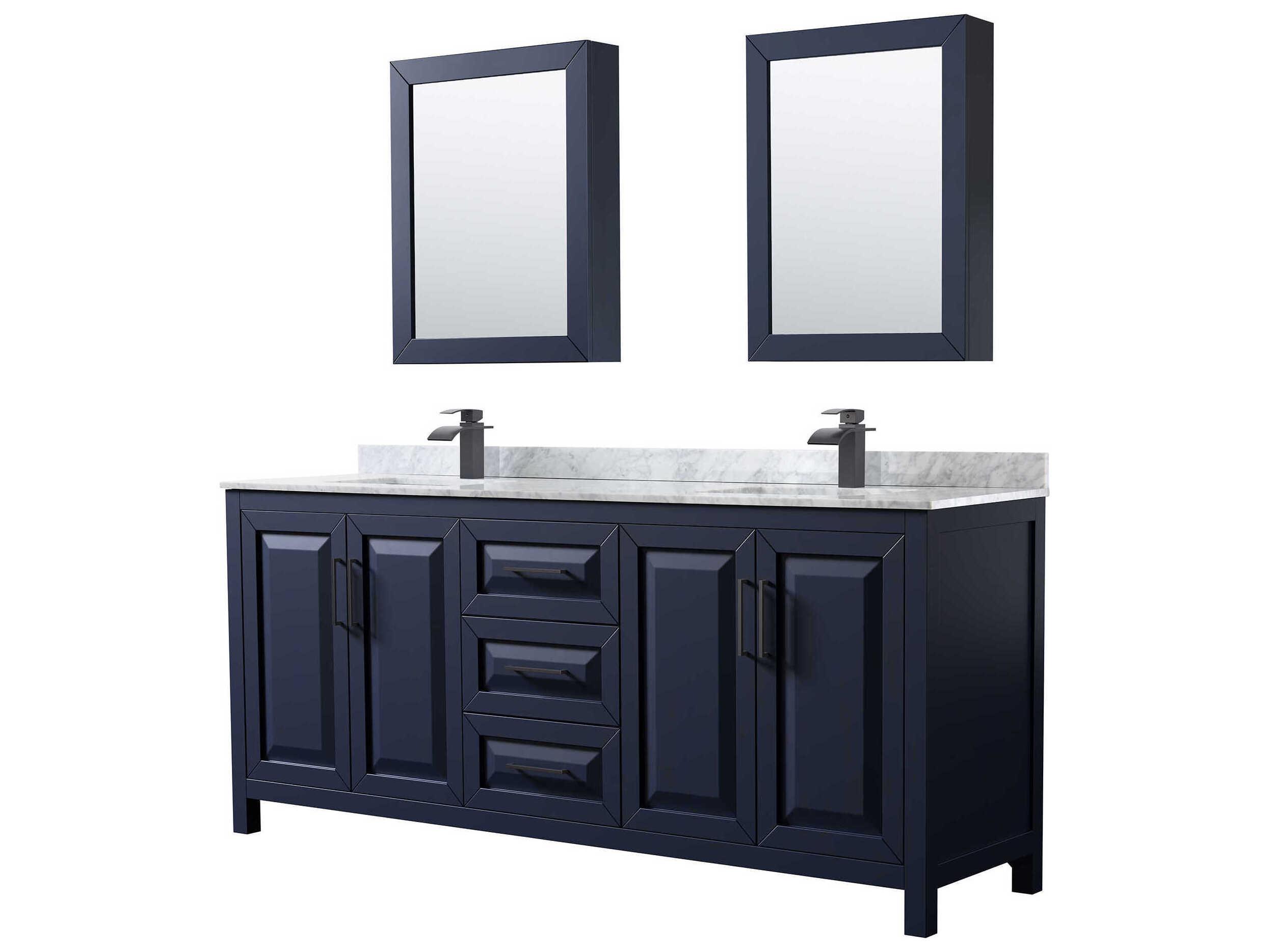 Wyndham Collection Daria 80" Dark Blue Vanity with Medicine Cabinet