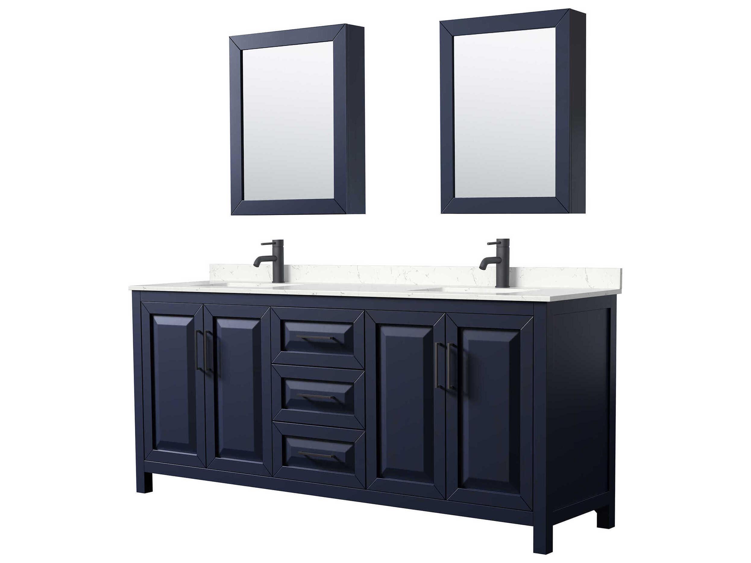 Wyndham Collection Daria 80" Dark Blue Vanity with Medicine Cabinet