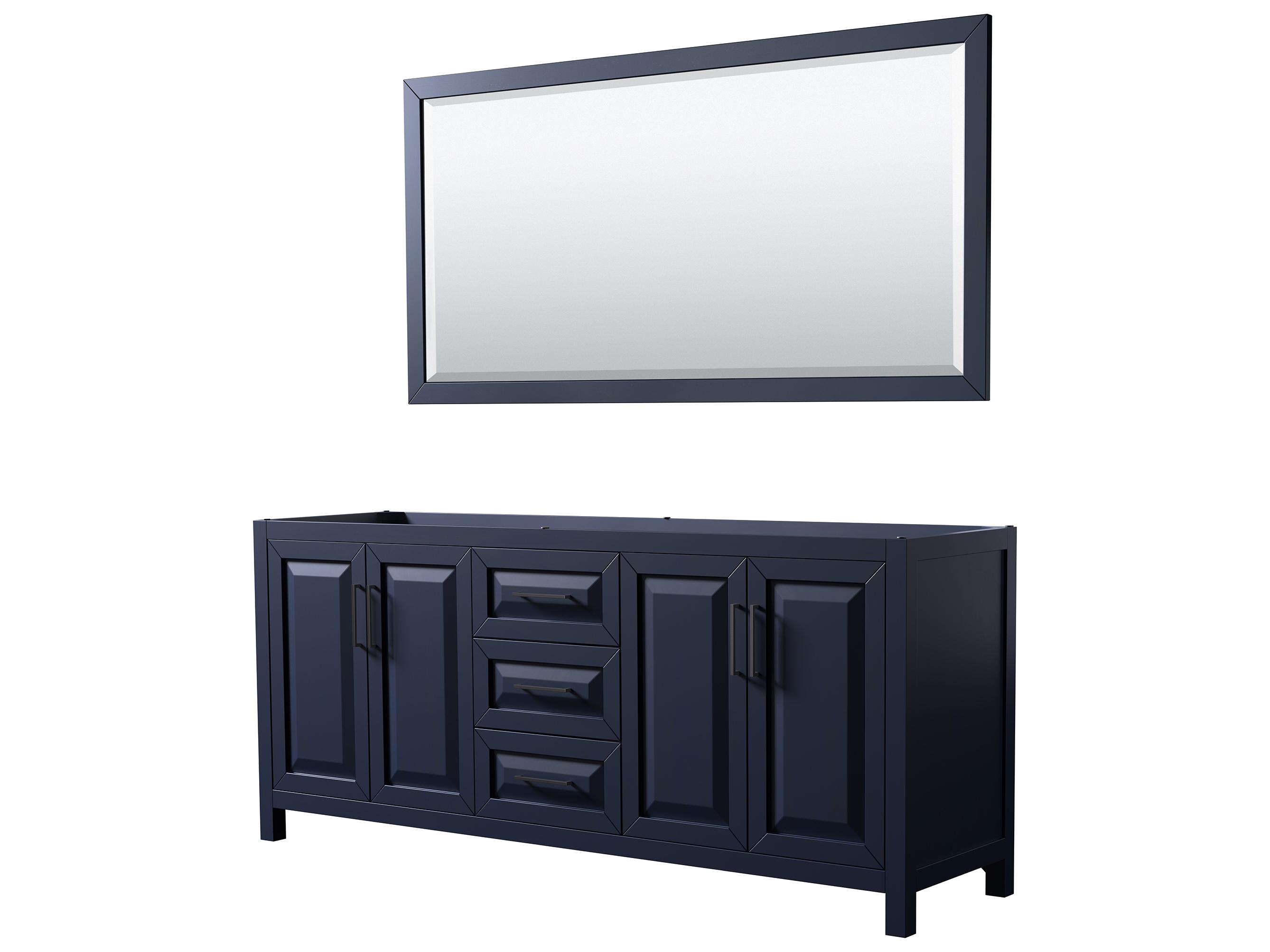 Wyndham Collection Daria 79" Dark Blue Vanity with 70" Mirror