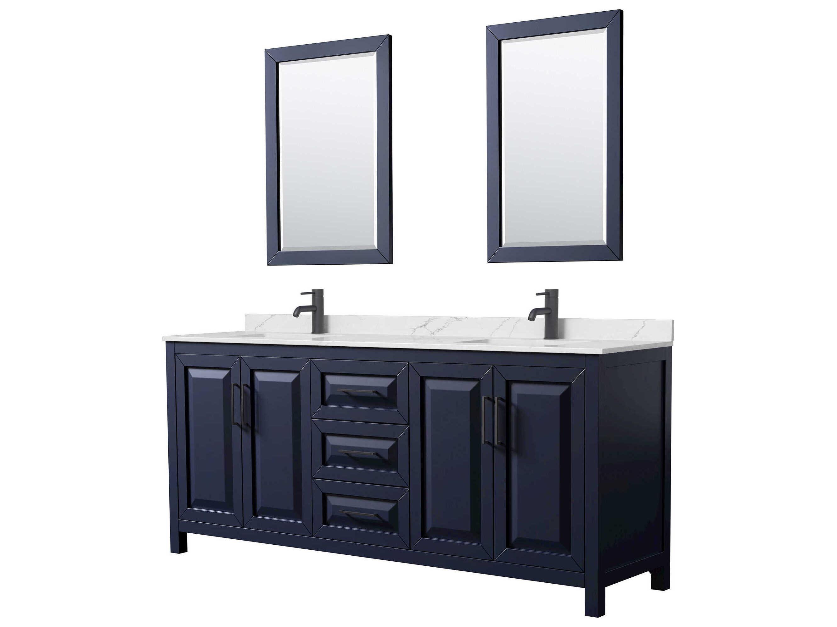 Wyndham Collection Daria 80" Dark Blue Vanity with 24" Mirror