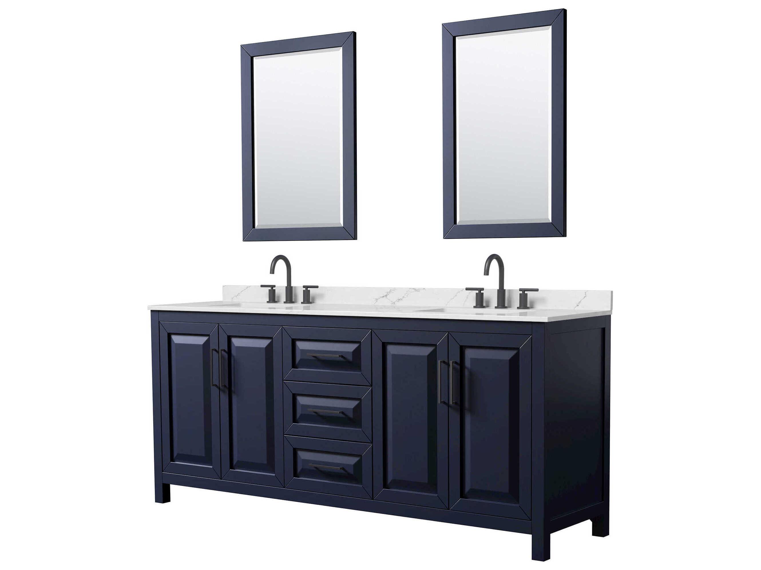 Wyndham Collection Daria 80" Dark Blue Vanity with 24" Mirror