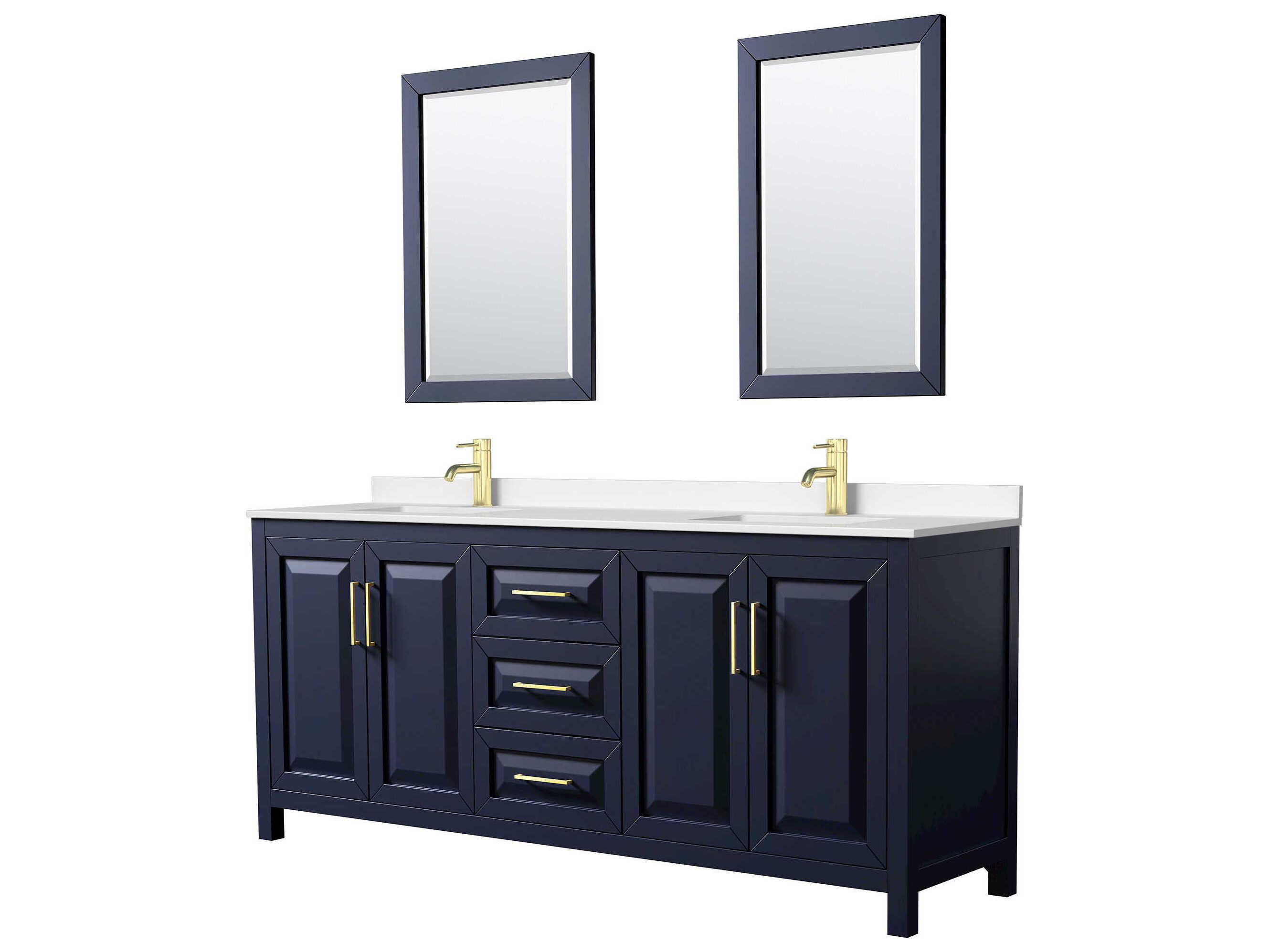 Wyndham Collection Daria 80" Dark Blue Vanity with 24" Mirror