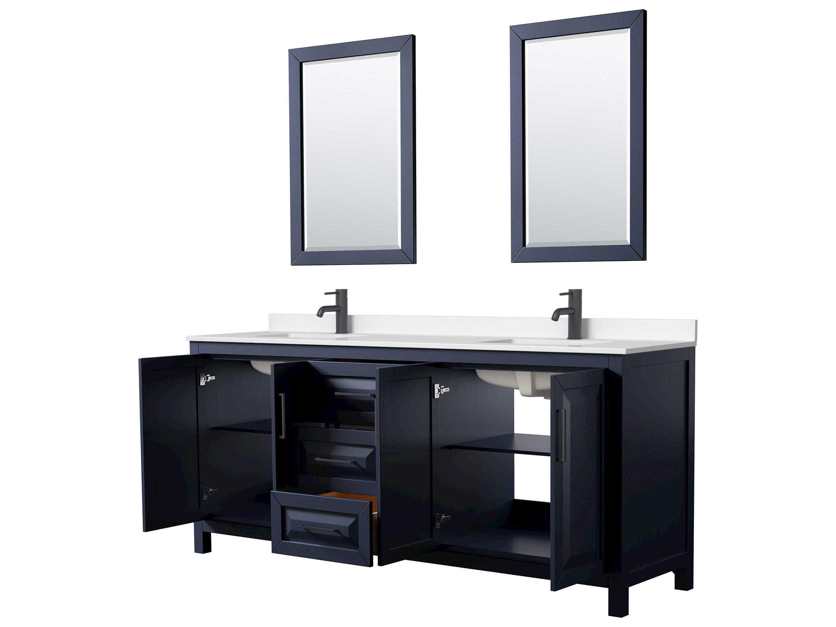 Wyndham Collection Daria 80" Dark Blue Vanity with 24" Mirror