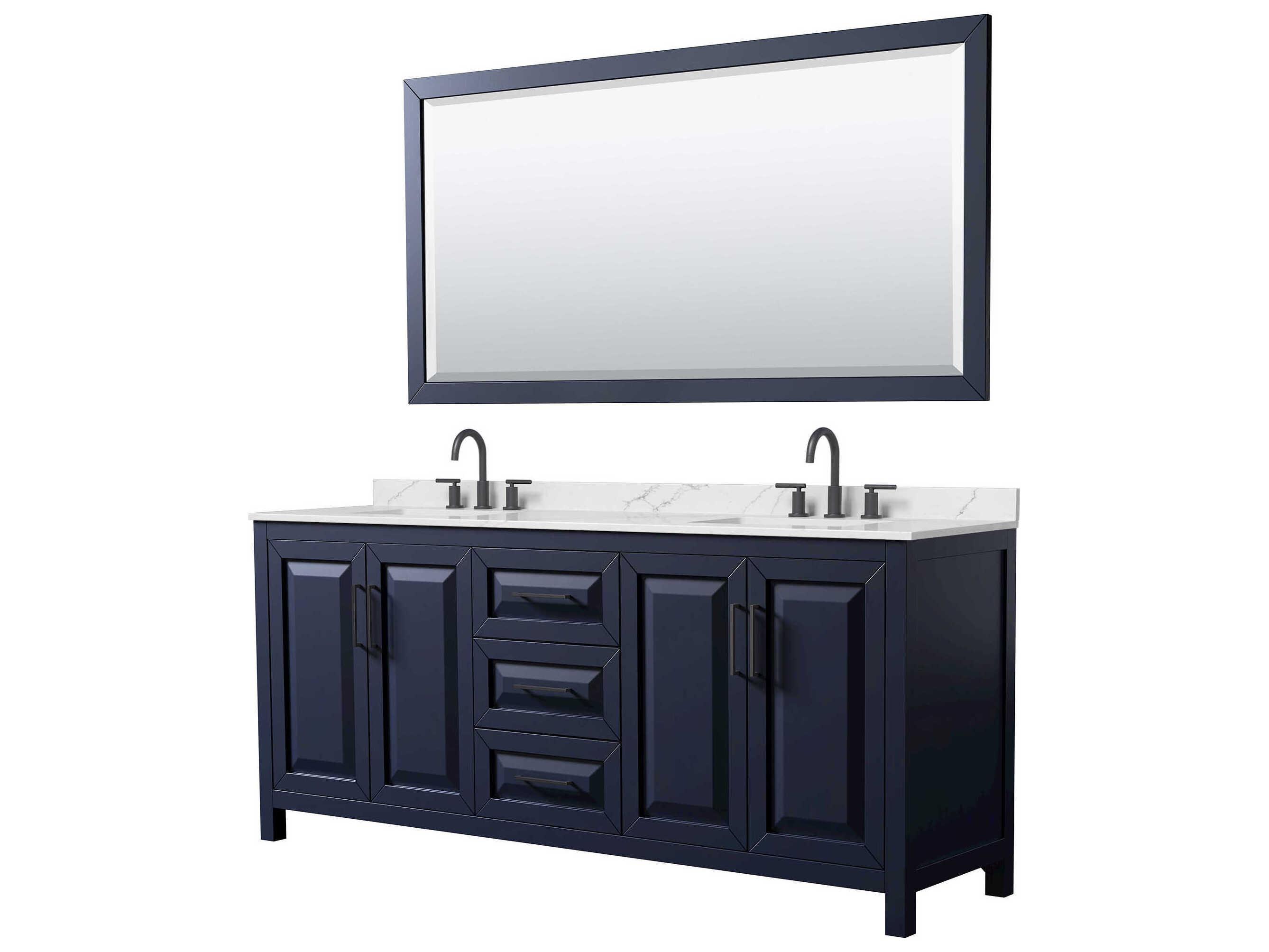 Wyndham Collection Daria 80" Dark Blue Vanity with 70" Mirror