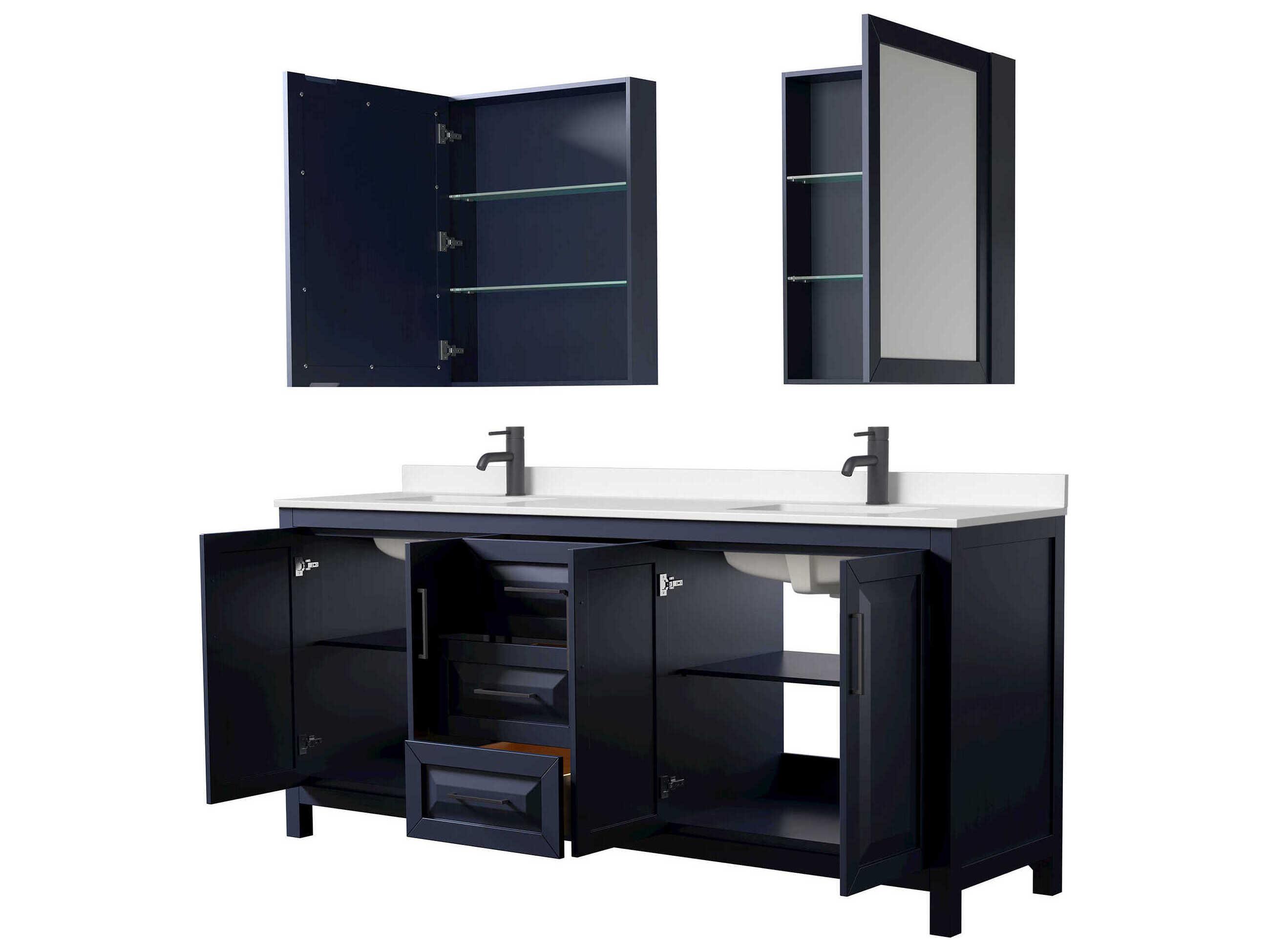 Wyndham Collection Daria 80" Dark Blue Vanity with Medicine Cabinet