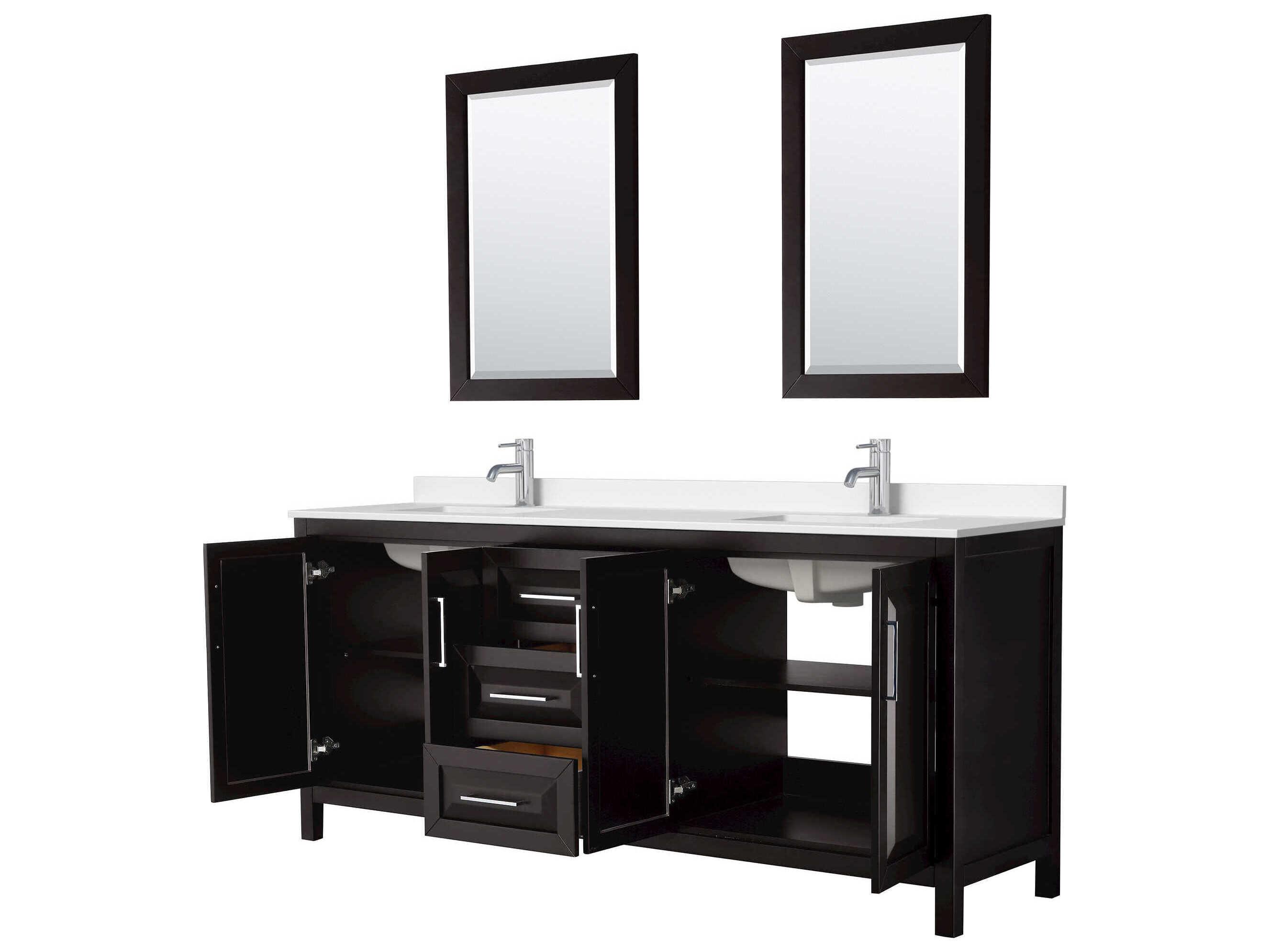 Wyndham Collection Daria 80" Dark Espresso Vanity with 24" Mirror
