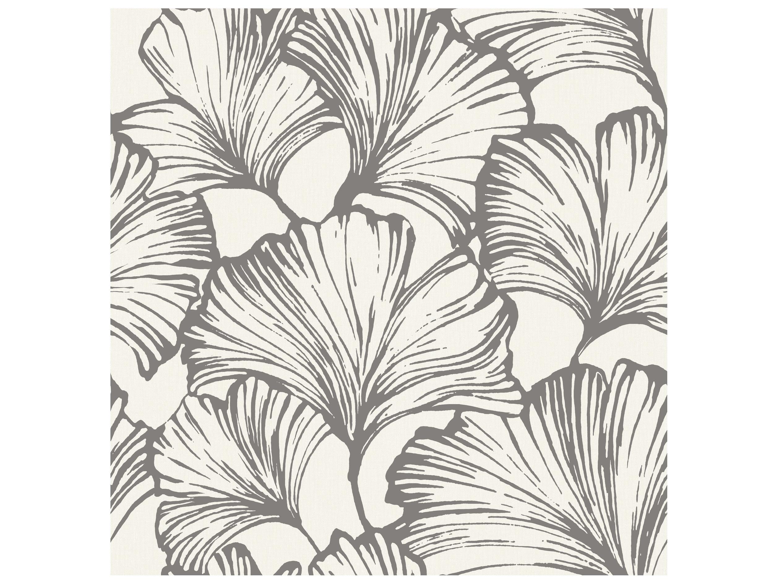 York Wallcoverings Drew & Jonathan Home Fifth Edition Charcoal Ginkgo Leaf Wallpaper