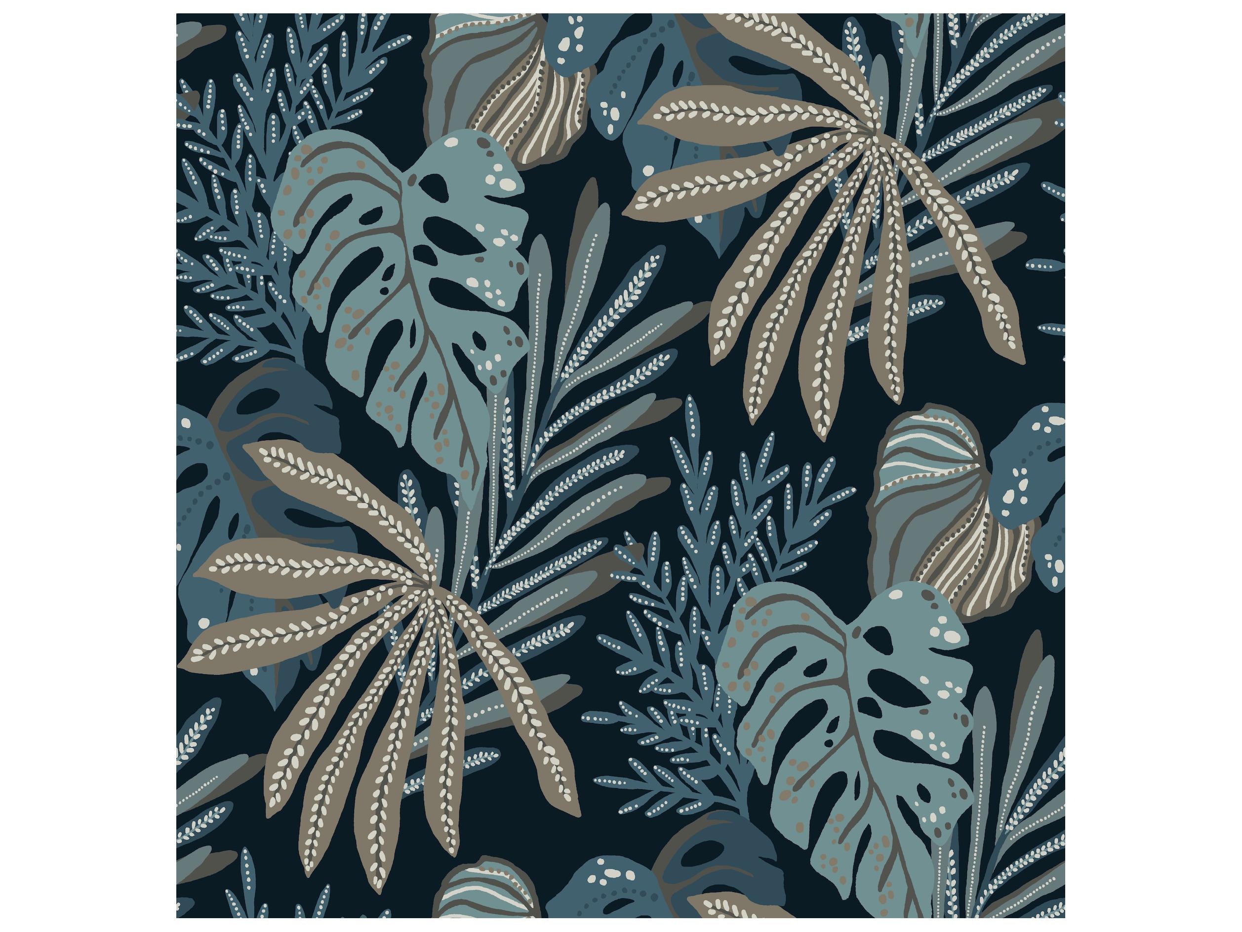 York Wallcoverings Drew & Jonathan Home Fifth Edition Blue Tropical Foliage Wallpaper
