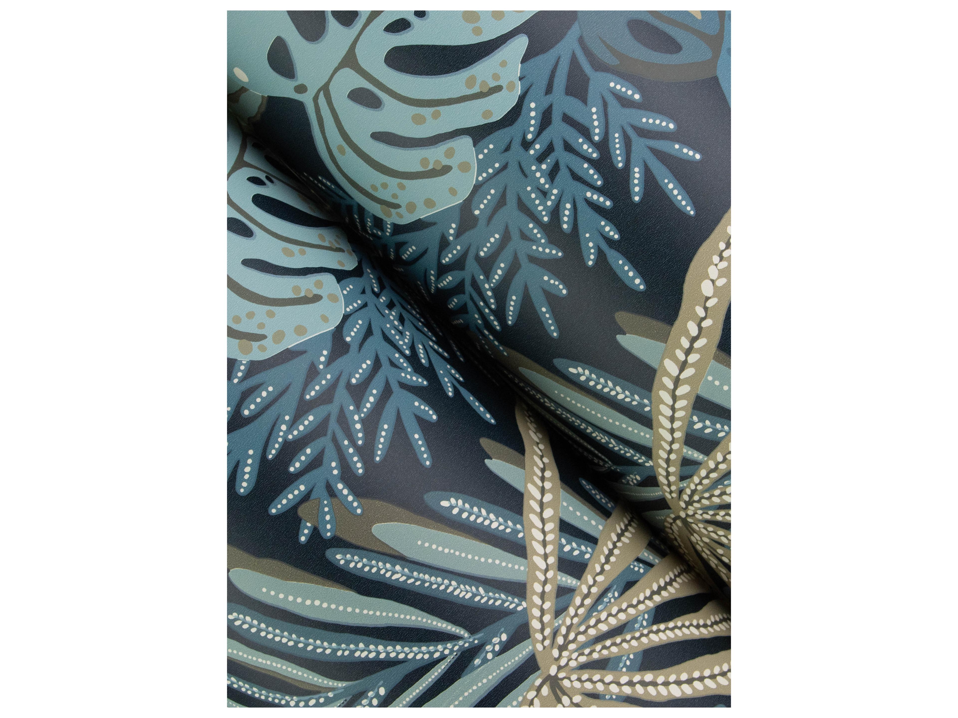 York Wallcoverings Drew & Jonathan Home Fifth Edition Blue Tropical Foliage Wallpaper