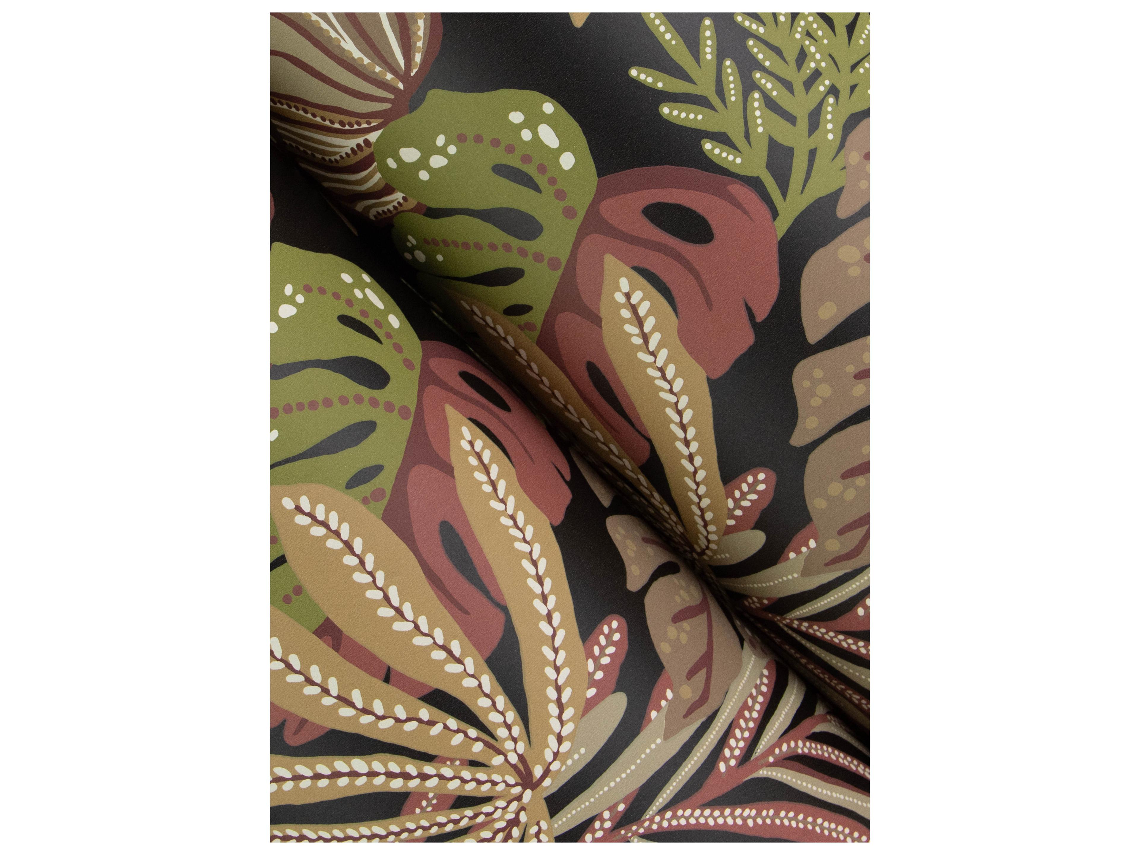 York Wallcoverings Drew & Jonathan Home Fifth Edition Burgundy Tropical Foliage Wallpaper