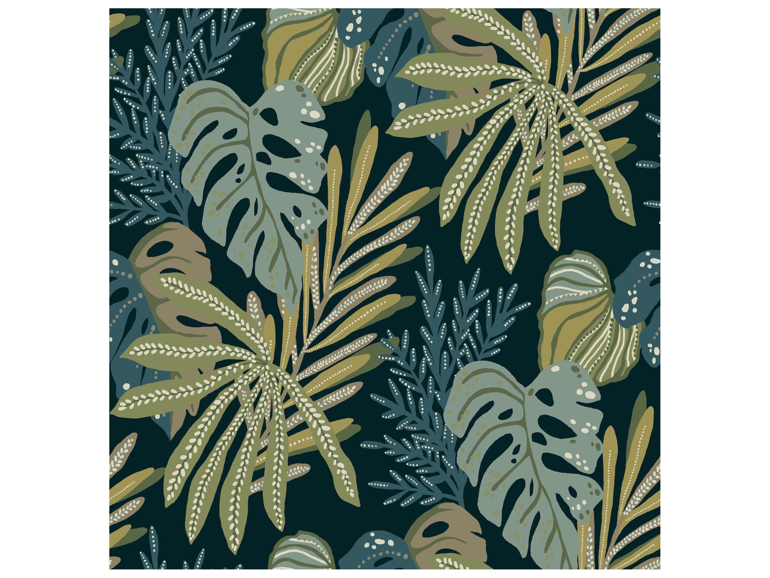 York Wallcoverings Drew & Jonathan Home Fifth Edition Green Tropical Foliage Wallpaper