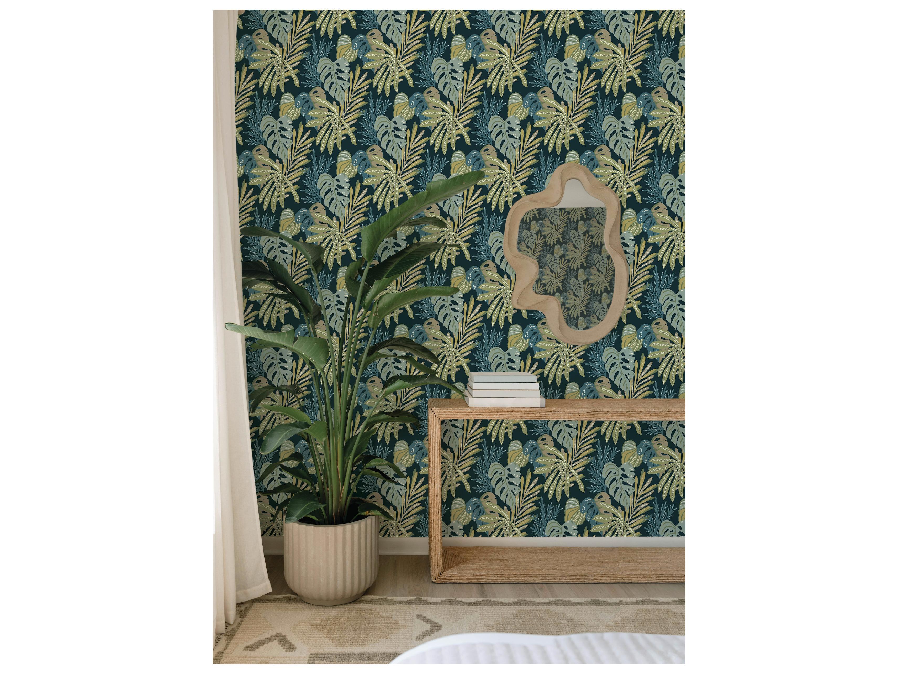 York Wallcoverings Drew & Jonathan Home Fifth Edition Green Tropical Foliage Wallpaper