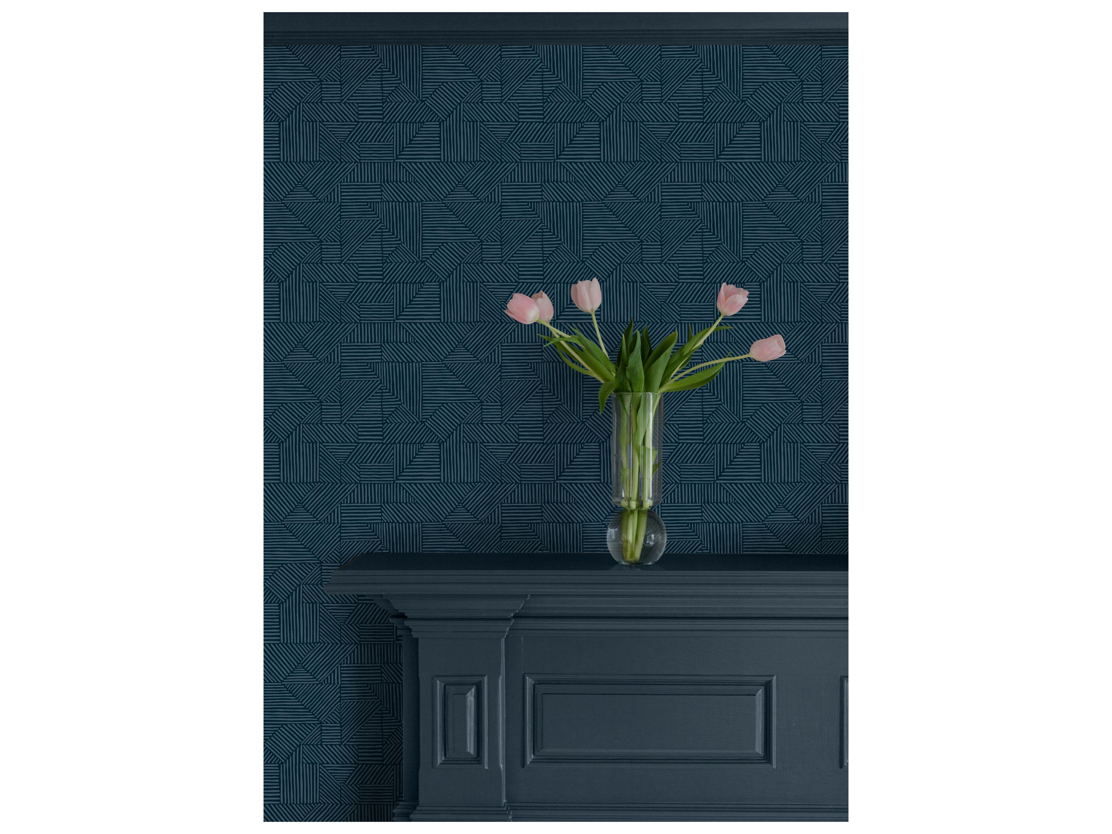 York Wallcoverings Drew & Jonathan Home Fifth Edition Dark Blue Block Geometric Wallpaper