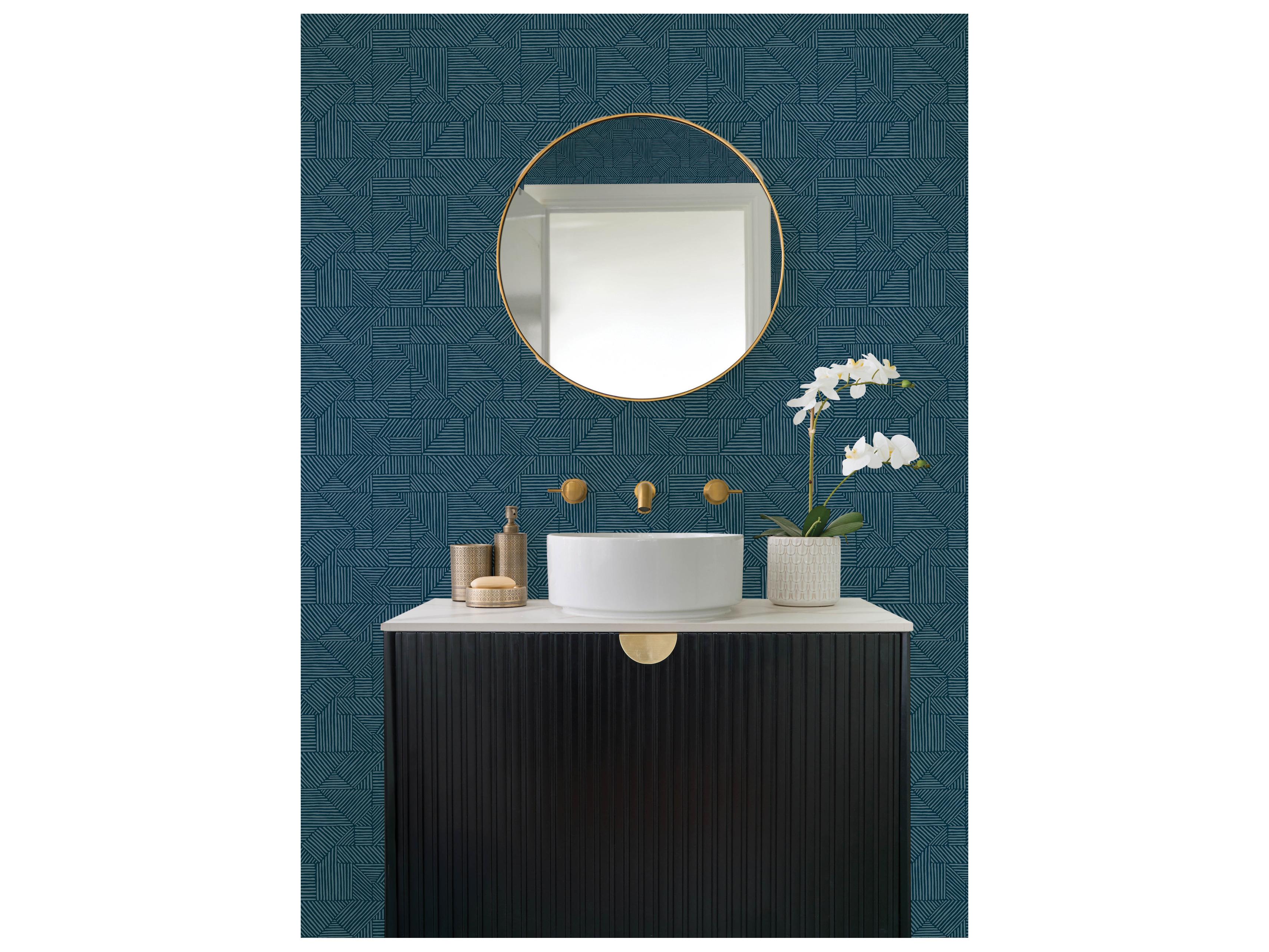 York Wallcoverings Drew & Jonathan Home Fifth Edition Dark Blue Block Geometric Wallpaper