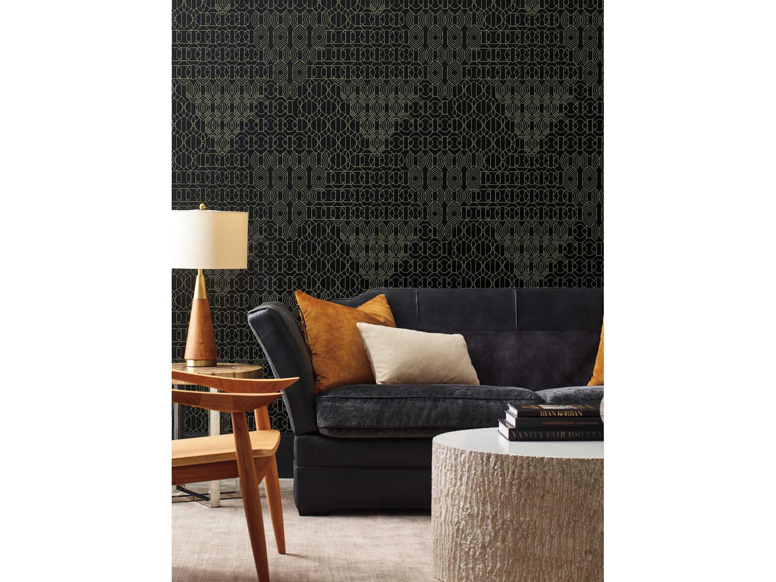 York Wallcoverings Antonina Vella Boho Luxe Black Modern Chandelier Wallpaper