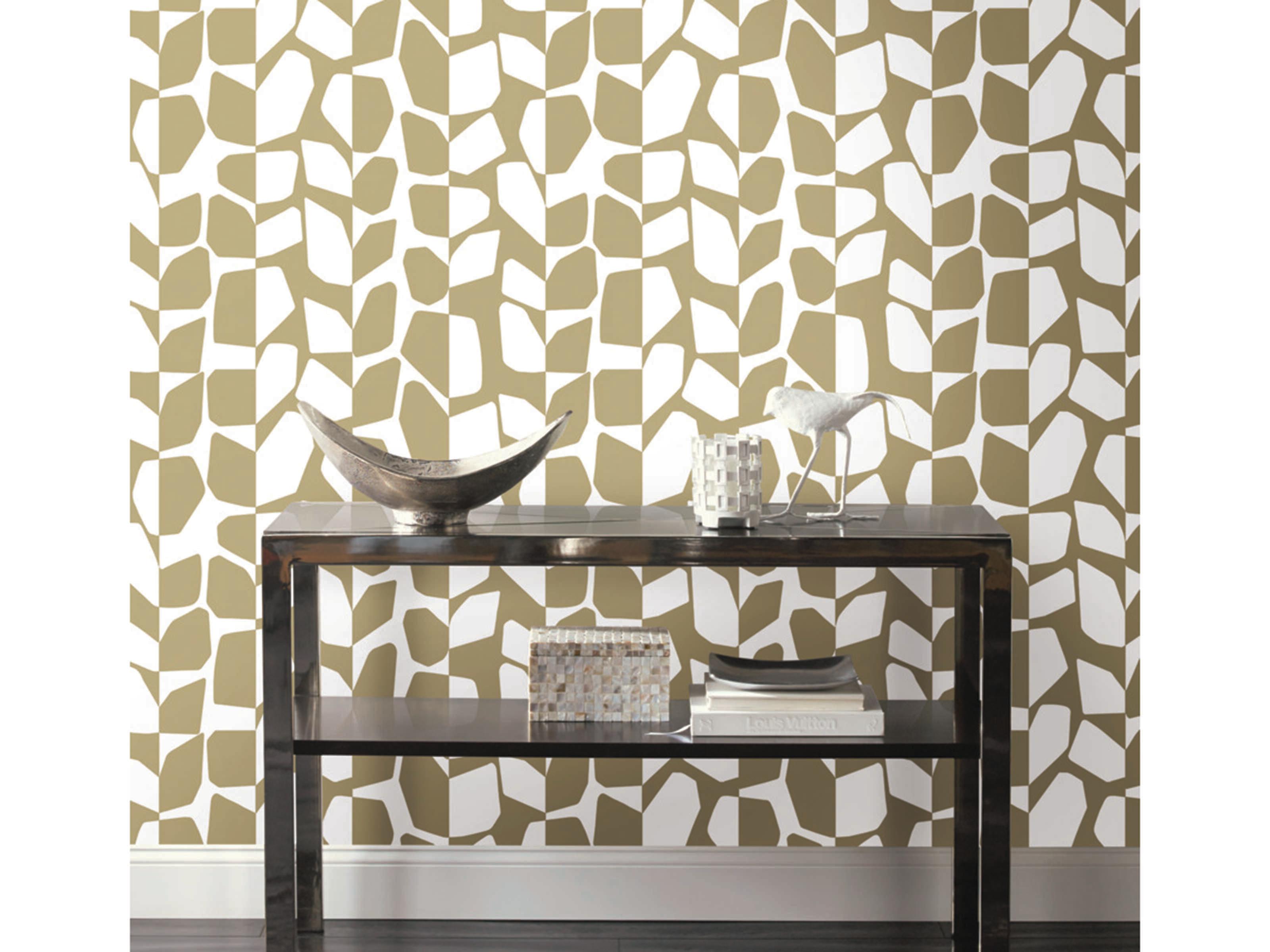 York Wallcoverings Black & White Resource Library Gold Metallic Primitive Vines Wallpaper