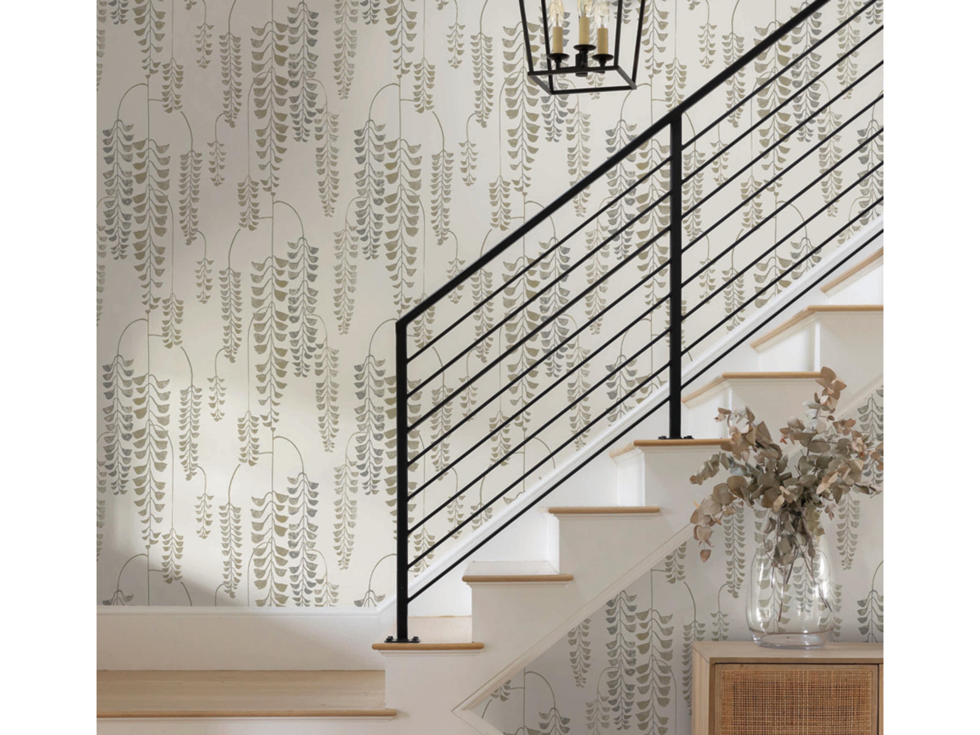 York Wallcoverings Black & White Resource Library Cream Gold Deco Wisteria Wallpaper