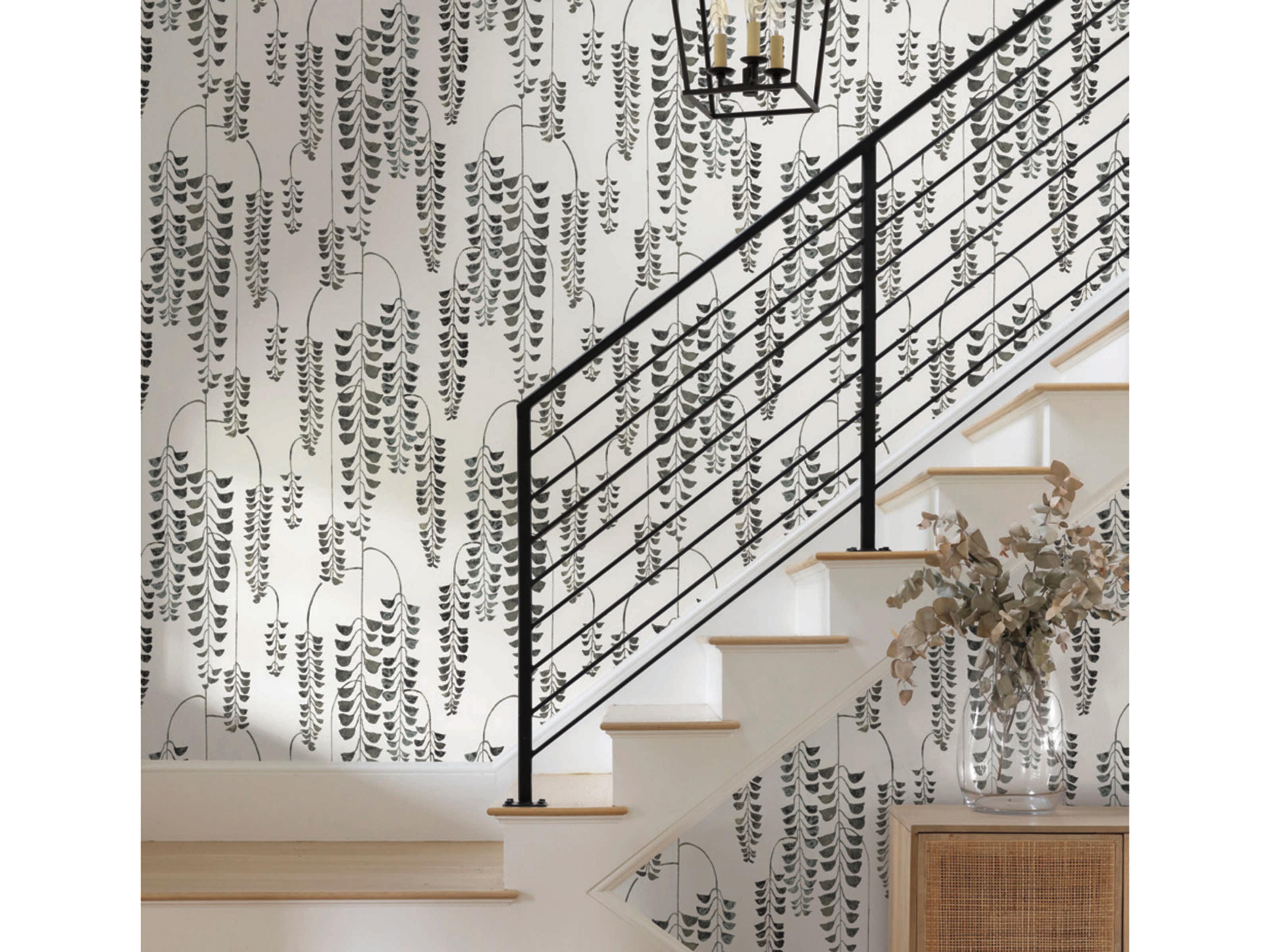 York Wallcoverings Black & White Resource Library Black Metallic Deco Wisteria Wallpaper