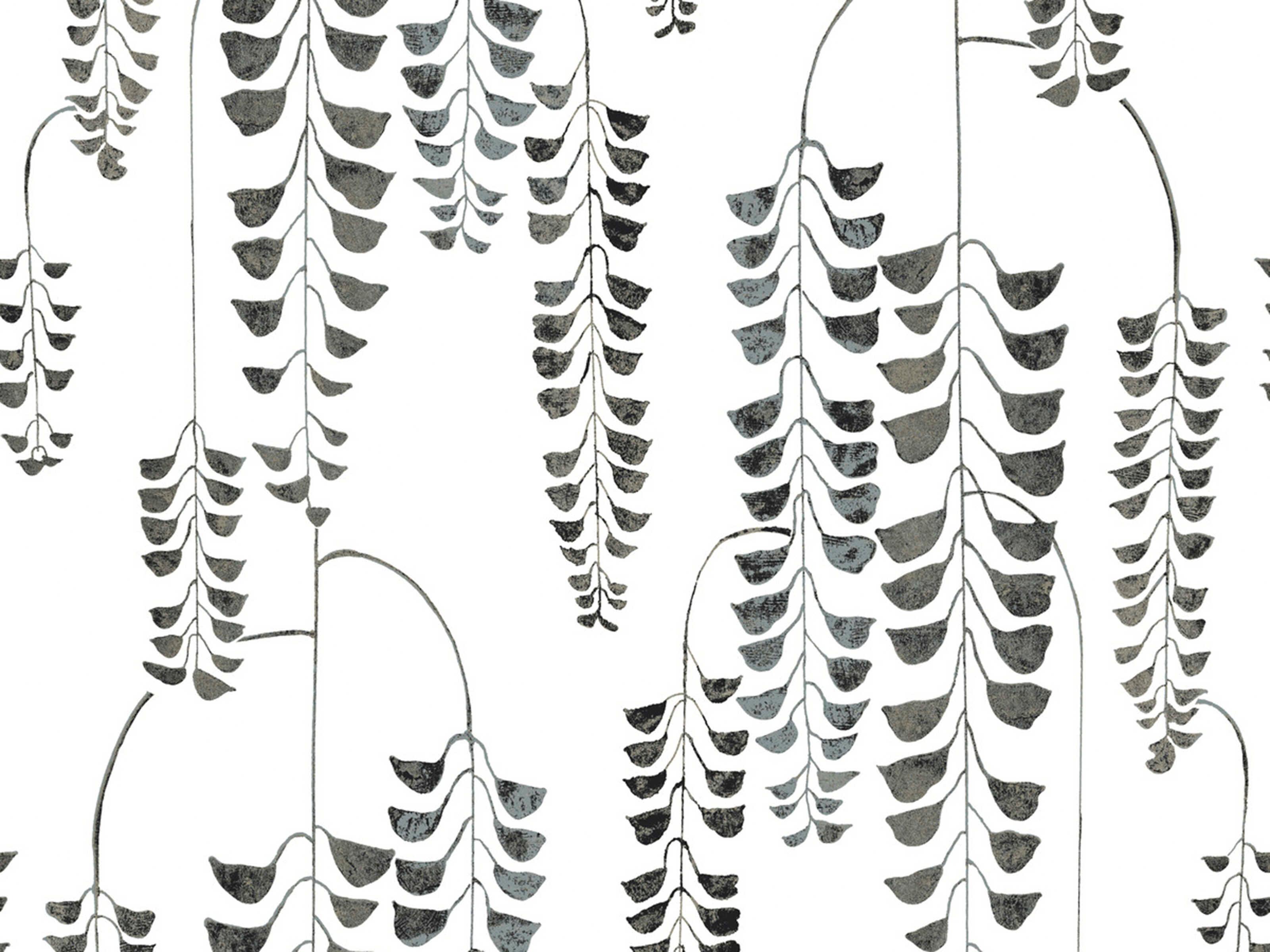 York Wallcoverings Black & White Resource Library Black Metallic Deco Wisteria Wallpaper