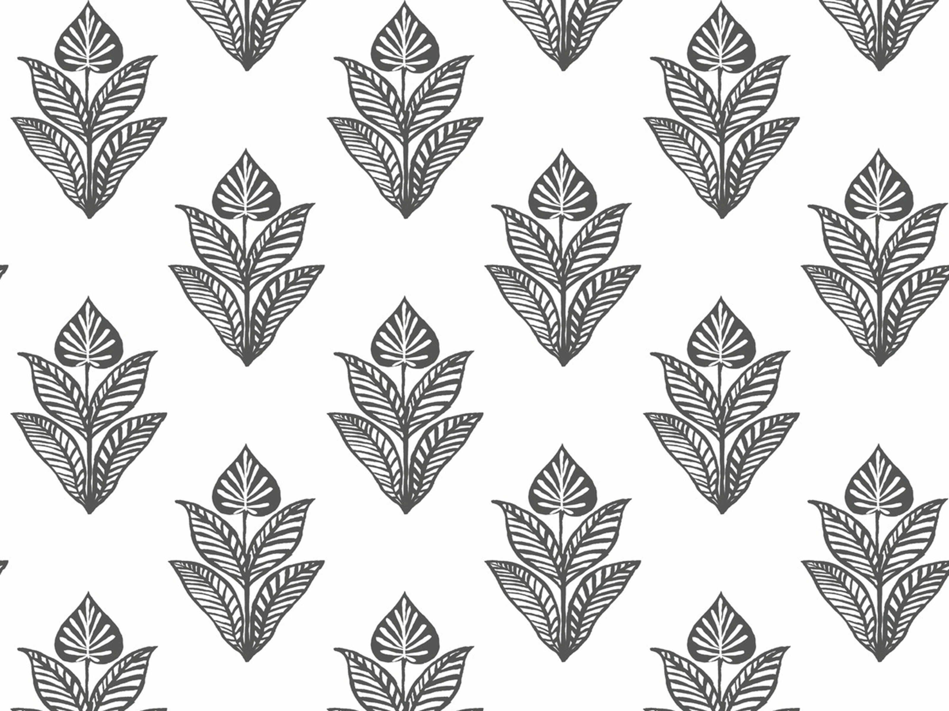 York Wallcoverings Black & White Resource Library Black White Lotus Motif Wallpaper