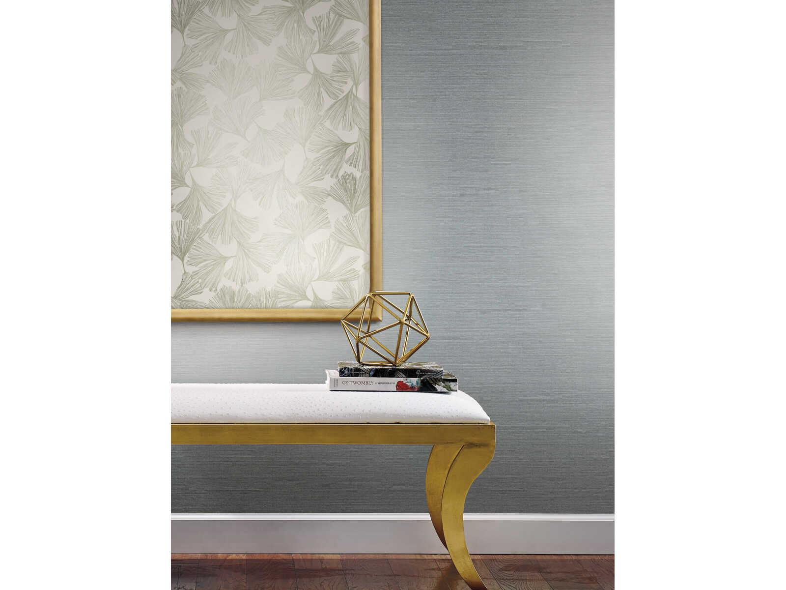 York Wallcoverings Antonina Vella Dazzling Dimensions Volume II Blue Silver Shining Sisal Grasscloth Wallpaper