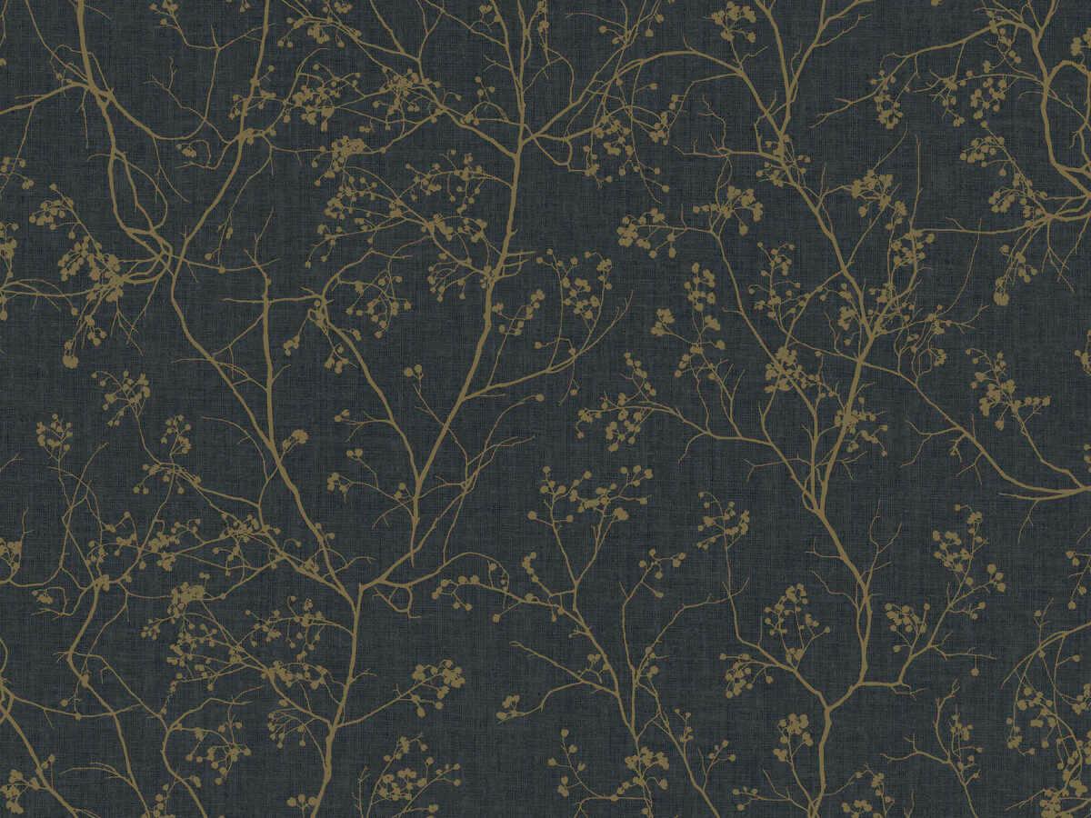 York Wallcoverings Antonina Vella Dazzling Dimensions Volume II Black Gold Luminous Branches Wallpaper