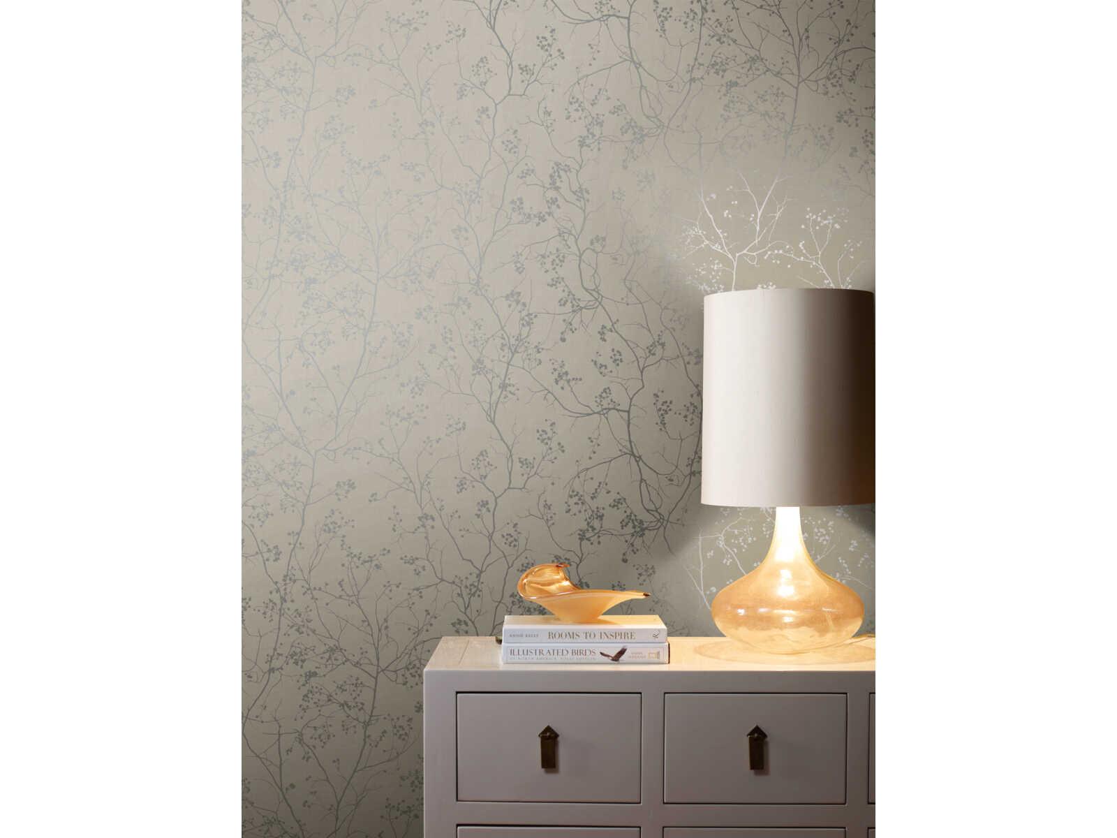 York Wallcoverings Antonina Vella Dazzling Dimensions Volume II Grey Silver Luminous Branches Wallpaper