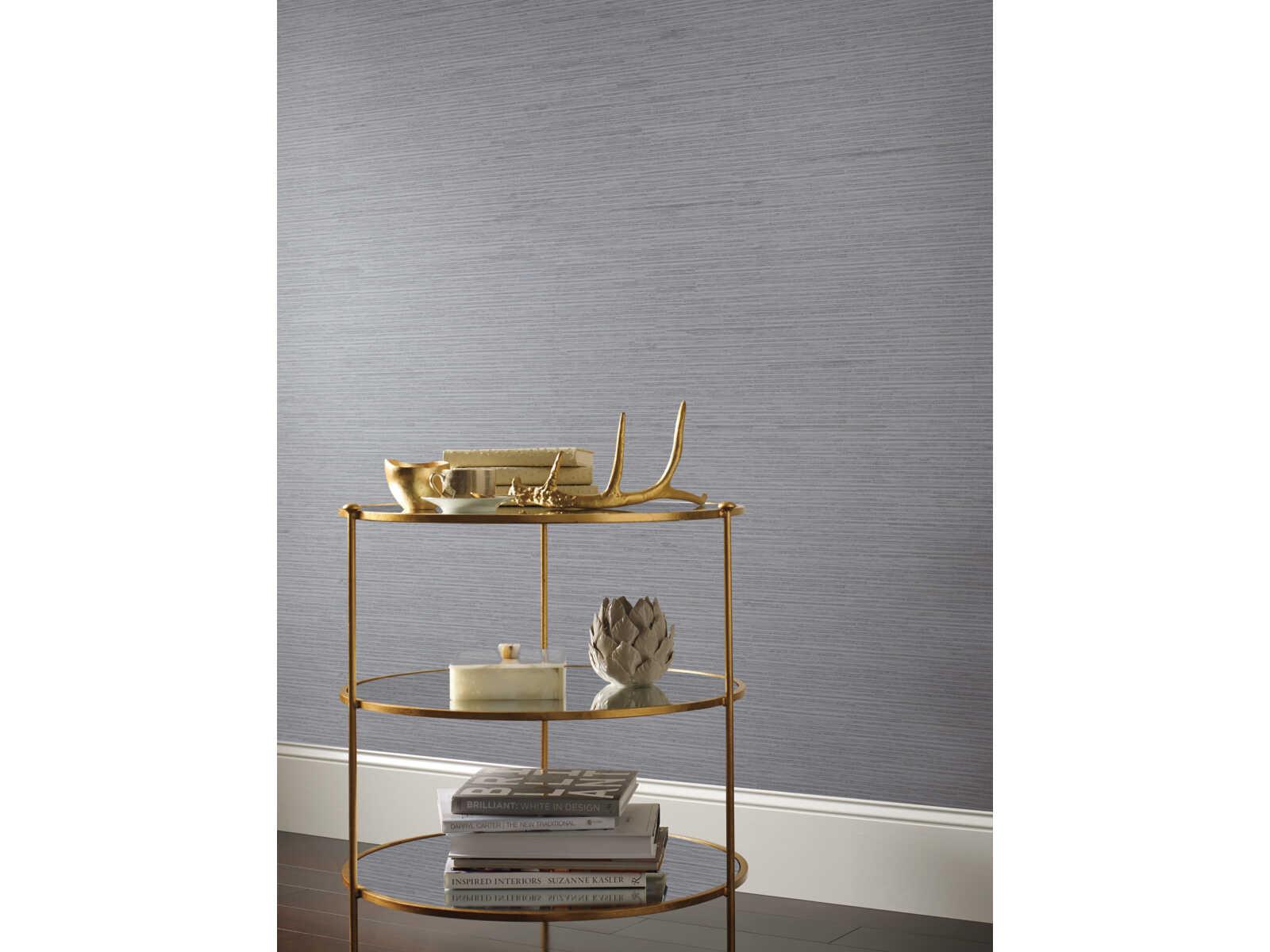 York Wallcoverings Antonina Vella Dazzling Dimensions Volume II Blue & Silver Metallic Ribbon Bamboo Wallpaper