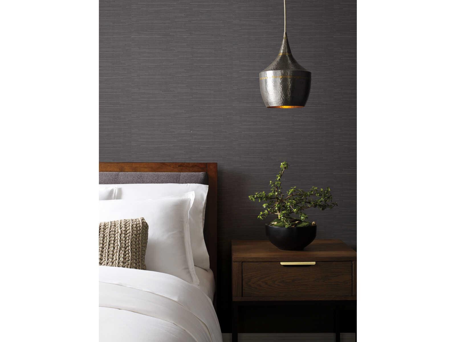 York Wallcoverings Antonina Vella Dazzling Dimensions Volume II Black & Silver Metallic Ribbon Bamboo Wallpaper